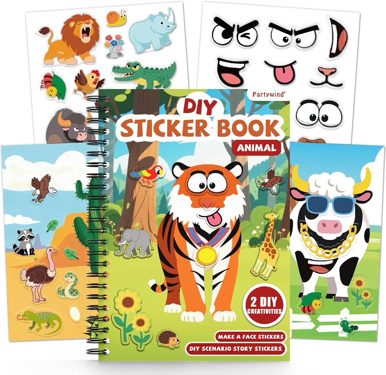 Animals Reusable Sticker Book for Toddlers, DIY Make-a-face Jelly Stickers | Make A Face & Scene Decoration Play, 50 Washable&Reusable Jelly Stickers, Portable Travel Friendly, Airplane Trip Essentials