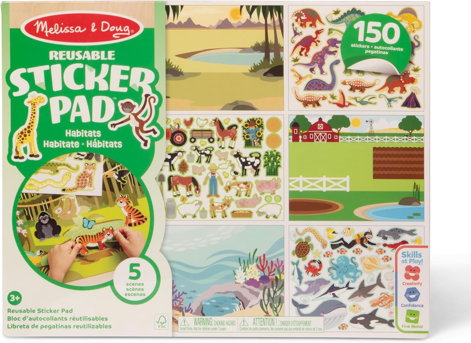 Melissa & Doug Reusable Sticker Pad: Habitats – 150+ Stickers Kids Animal Activities, Restickable Animals Sticker Book, Animal Habitats Removable Stickers for Kids Ages 4+ – FSC-Certified Materials