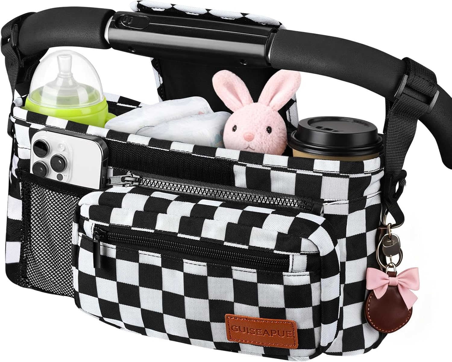 Stroller Caddy with Cup Holder, Non Slip Stroller Organizer Bag Accessories | Stroller Bag with Detachable Phone Bag, Fits Uppababy, Mockingbird Doona Joie Yoyo Baby Jogger, Christmas Baby Shower Gifts