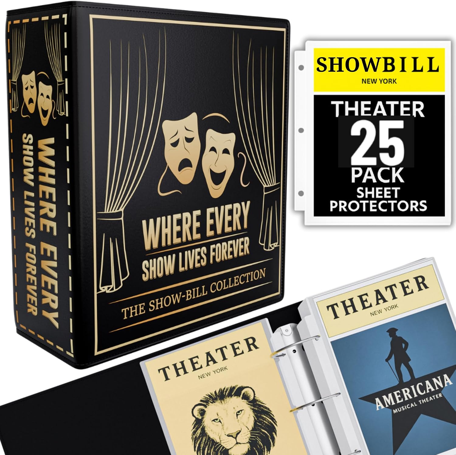 Broadway Playbill Binder with Sleeves, Showbill Organizer Gifts for Theater | Holds 25 Play Bills in Protective Sheets. Playbill Album Holder for Musical Show Lovers, Display and Storage for Programs