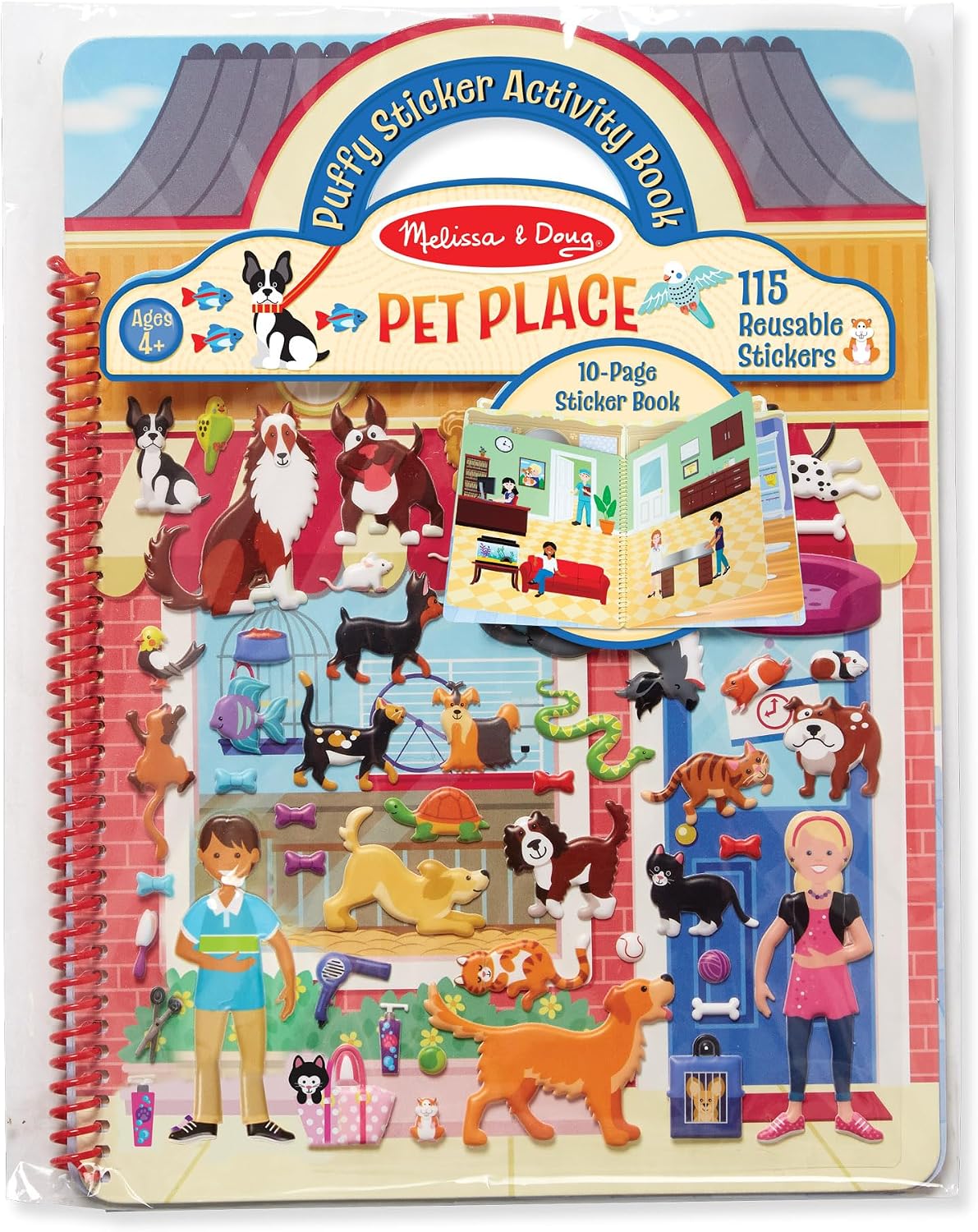 Melissa & Doug Pet Place Puffy Sticker Activity Book – 115 Reusable Stickers with 10 Background Scenes, Pet-Themed Mess Free Travel Toys for Kids Ages 4+ – FSC Certified