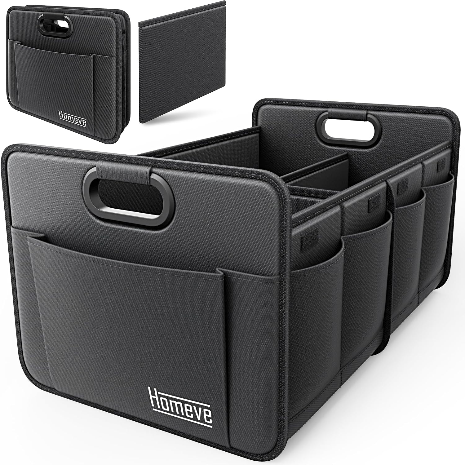 Car Trunk Organizer for SUV, 18.5Gal Large Capacity No-Sag Heavy Duty, Foldable Waterproof Anti-Slip Storage with 12 Pockets, Fit Sedan,Truck, Universal Car Accessories, Black, Large, 2 Compart