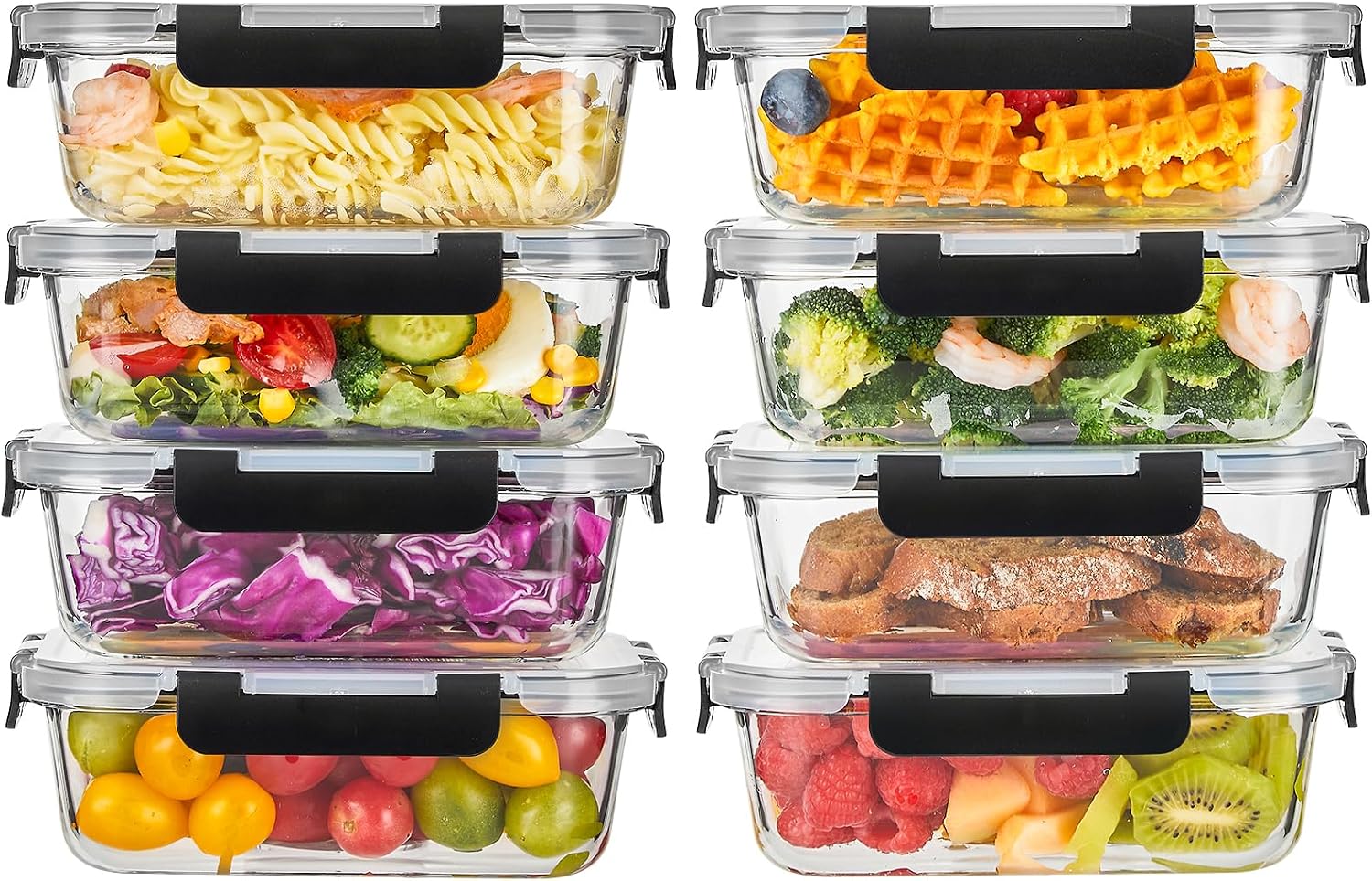Liuruiyu 8 Pack 36OZ Glass Food Storage Containers with Lids, Meal Prep Containers, Airtight Bento Boxes with Leak Proof Locking for Microwave, Oven, Freezer and Dishwasher, BPA Free