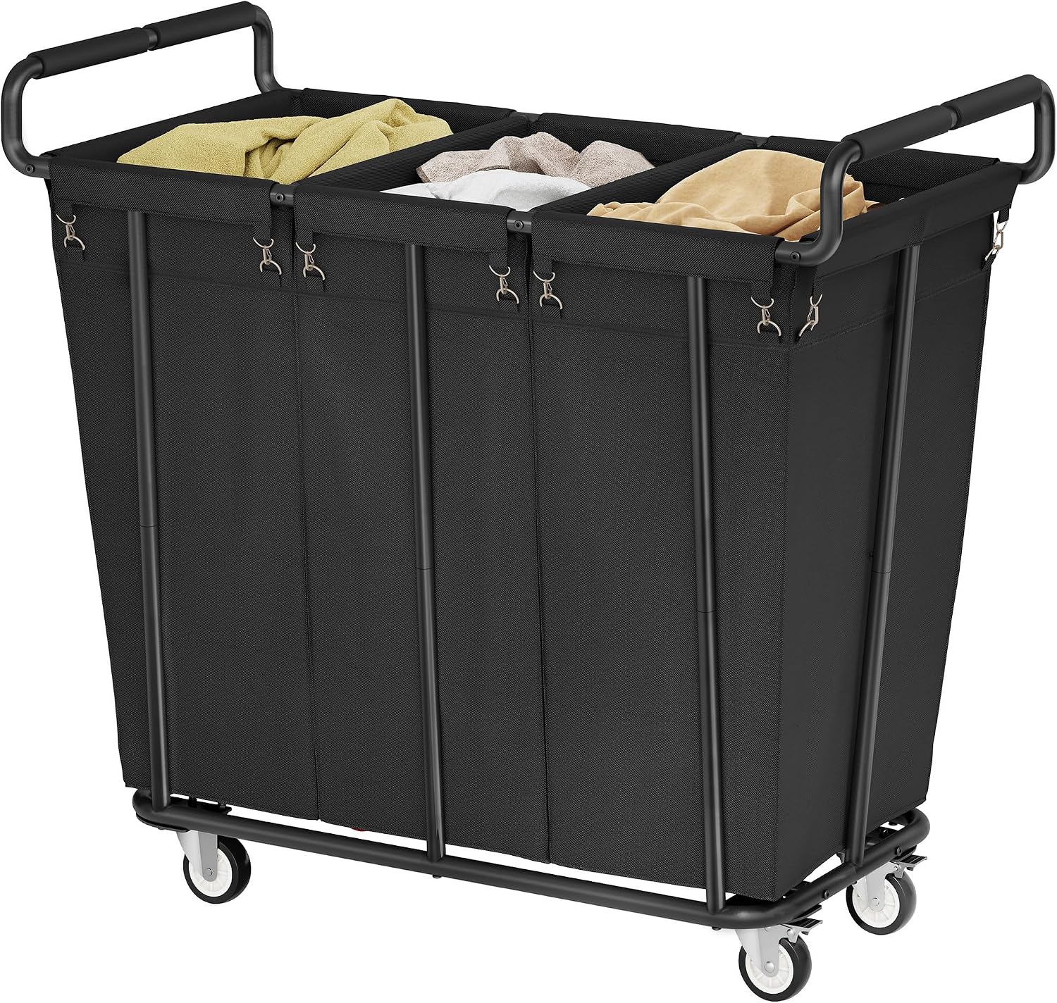 Gewudraw 3 Section Heavy Duty Laundry Sorter Cart with Wheels, 360L, Black | Rolling Laundry Hamper Sorter Cart, Extra Large Laundry Clothes Hamper, Laundry Basket Organizer for Bathroom, Bedroom, Hotel