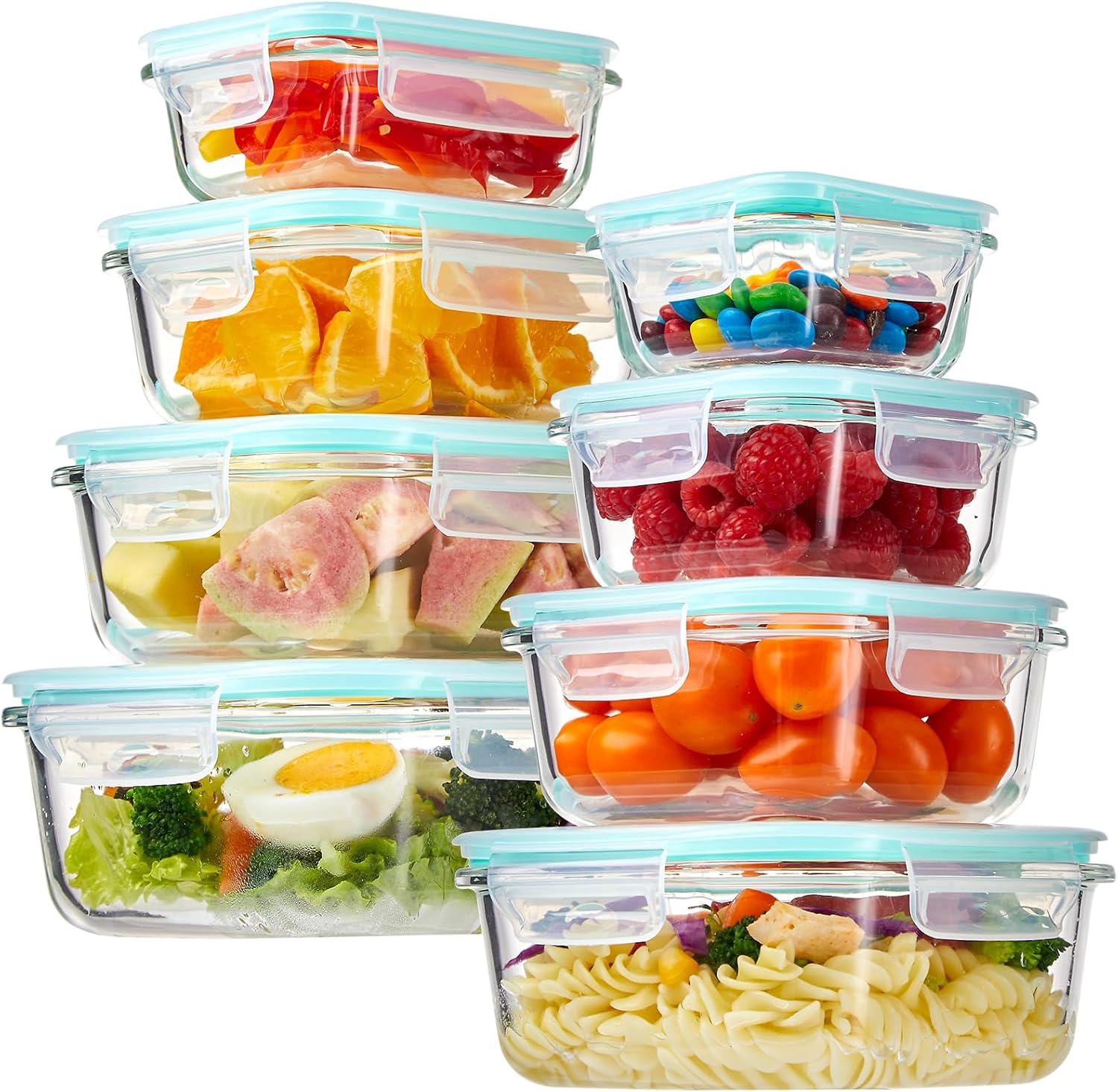 YUNCANG 8 Pack Glass Food Storage Containers with Lids, 5oz to 35oz Meal Prep Containers, Airtight Bento Boxes with Leak Proof Locking for Microwave, Oven, Freezer and Dishwasher, BPA Free