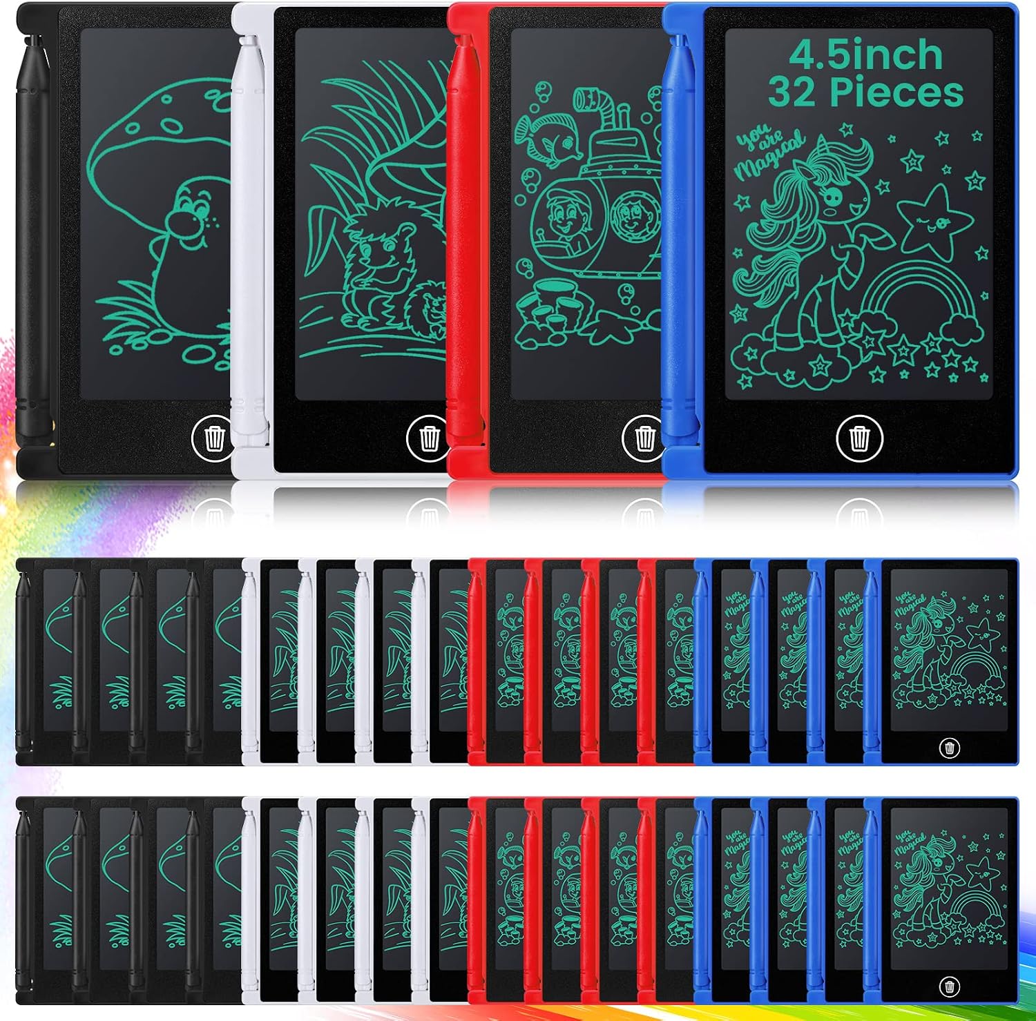 Zhehao 32 Pcs LCD Writing Tablet for Kid Mini Doodle Board,Plain Colors | 4.5 Inch Drawing Pads Bulk, Board Writing Tablet, Back to School Supplies, Classroom Gift Party Favors Goodie Bag