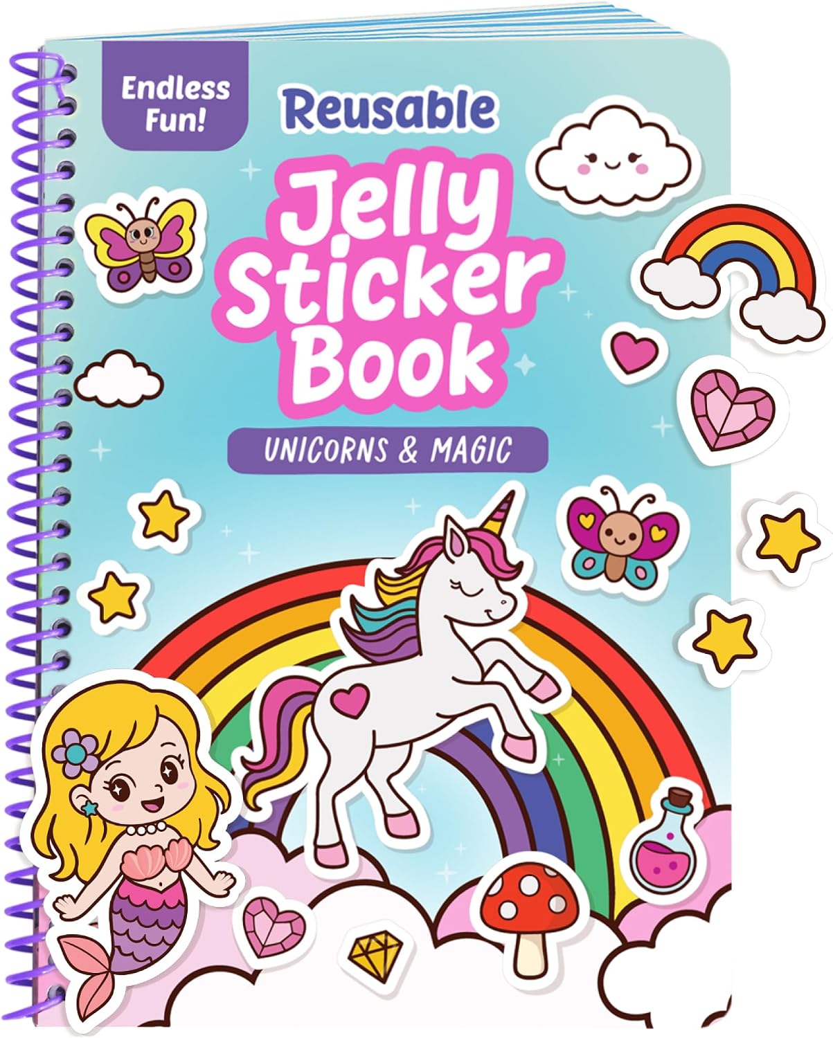 Reusable Jelly Sticker Book – 50 Unicorn Stickers for Girls – Unicorn Gift | No Mess Activity, Kids Travel Toys & Gifts, Stocking Stuffers for Little Girls Ages 3-5, Toddler Girl Sticker Books 1-3 2-4