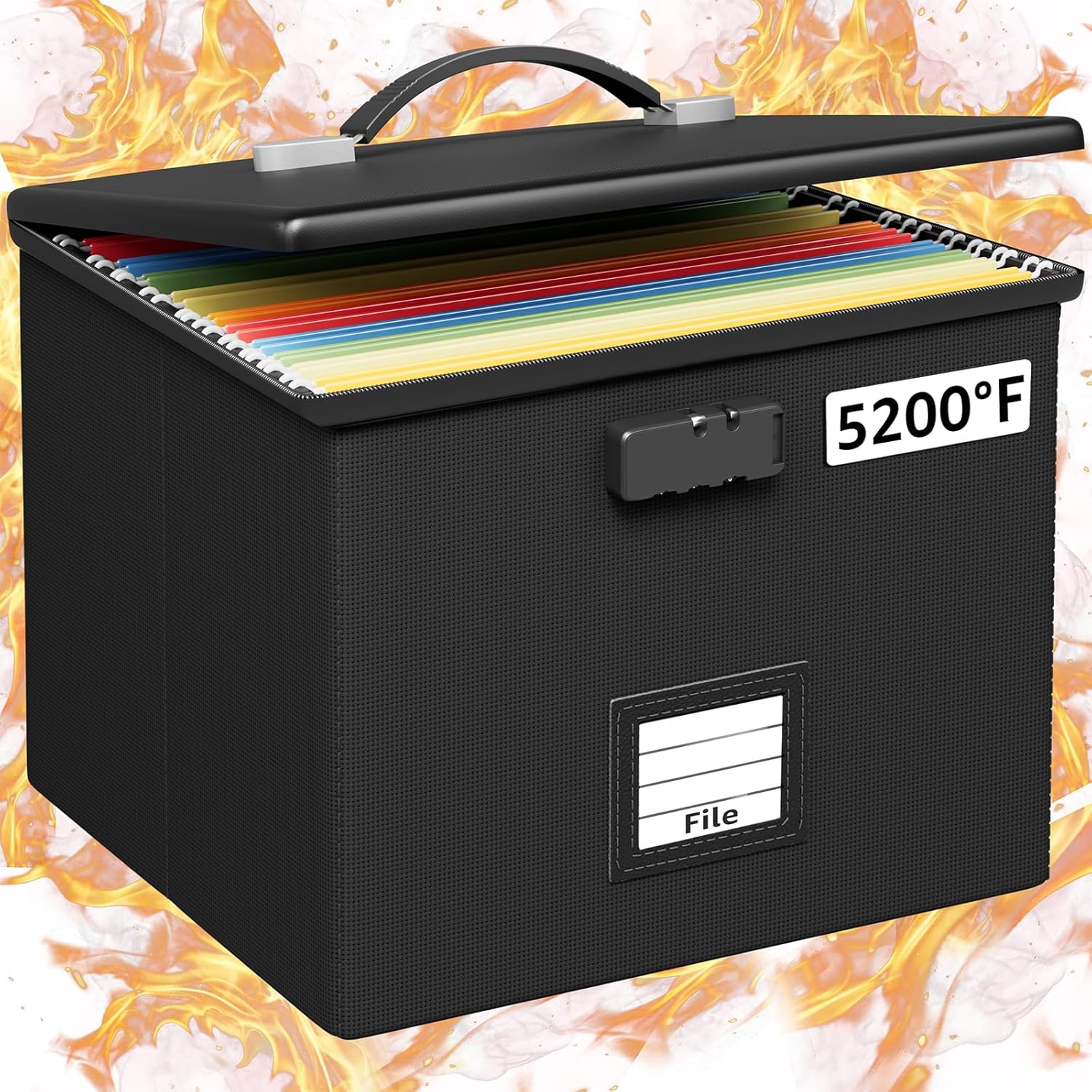 Fire Proof File Box for Documents – Portable Fireproof Document Organizer Box with Handle Waterproof Safe Locking Folder Storage with Lid