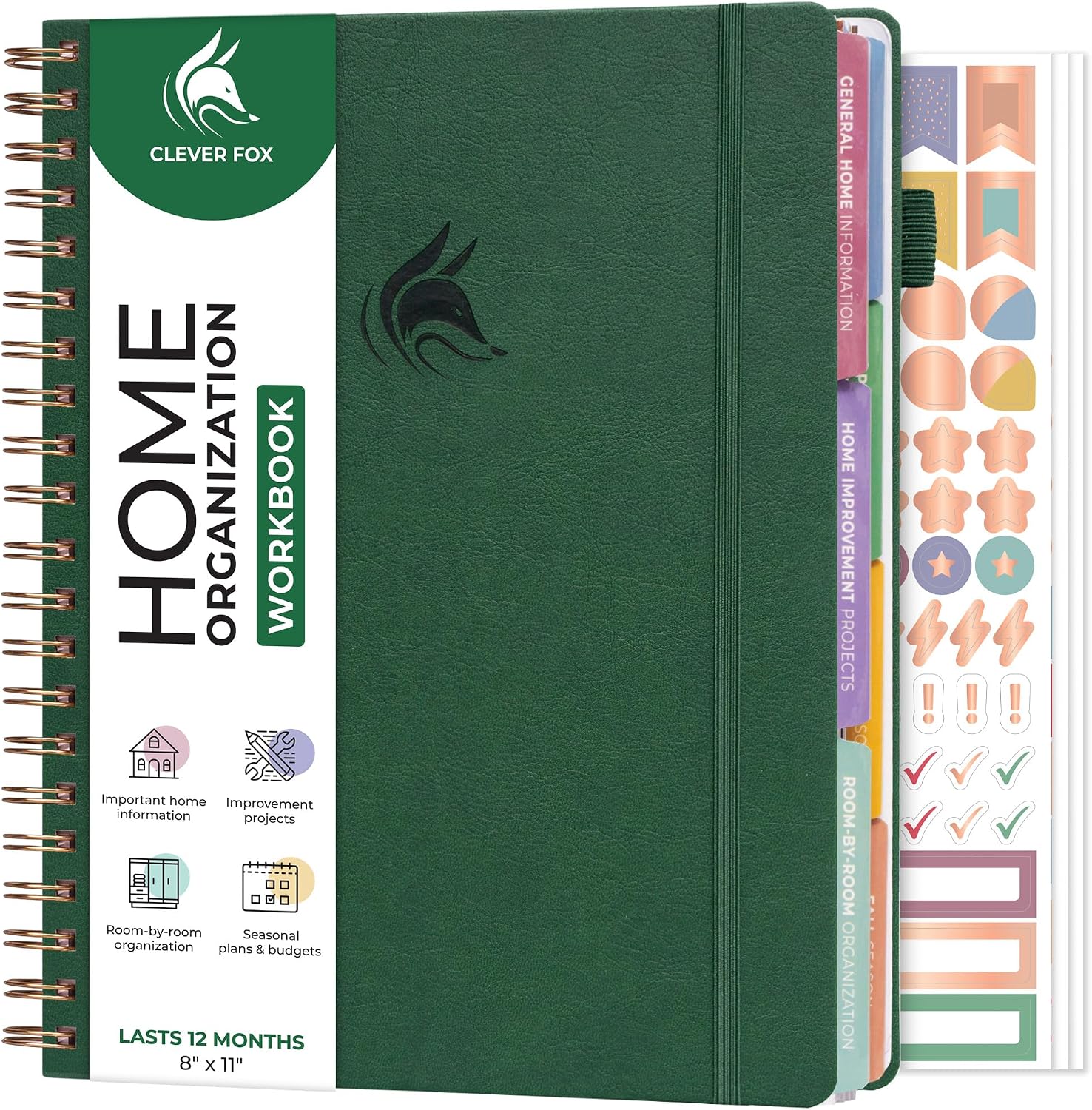 Clever Fox Home Planner & Organization Workbook – Home Maintenance Plan & House Cleaning Planner for Adults – Schedule Chore Book (Forest Green)