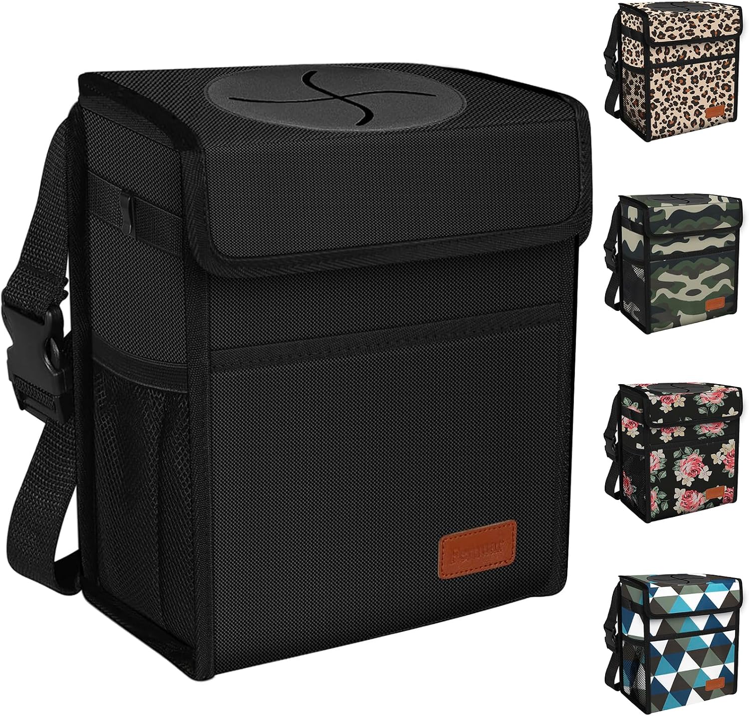 Femuar Leak Proof Car Trash Can with Lid – Waterproof Automotive Garbage Bin for SUVs, Collapsible and Portable Car Trash Bag, Black