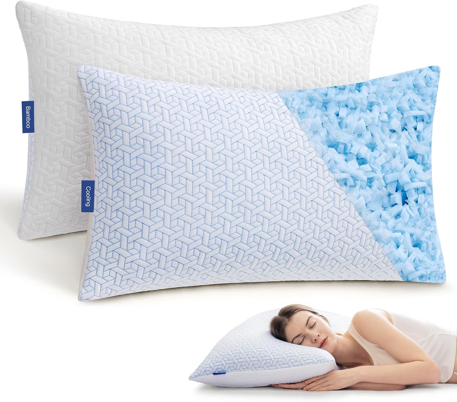 puredown® Cooling Pillows Queen Size Set of 2, Memory Foam Pillows Adjustable Firm Bed Pillows for Sleeping, Cool Pillow for Hot Sleepers with Zipper Removable Pillow Cover