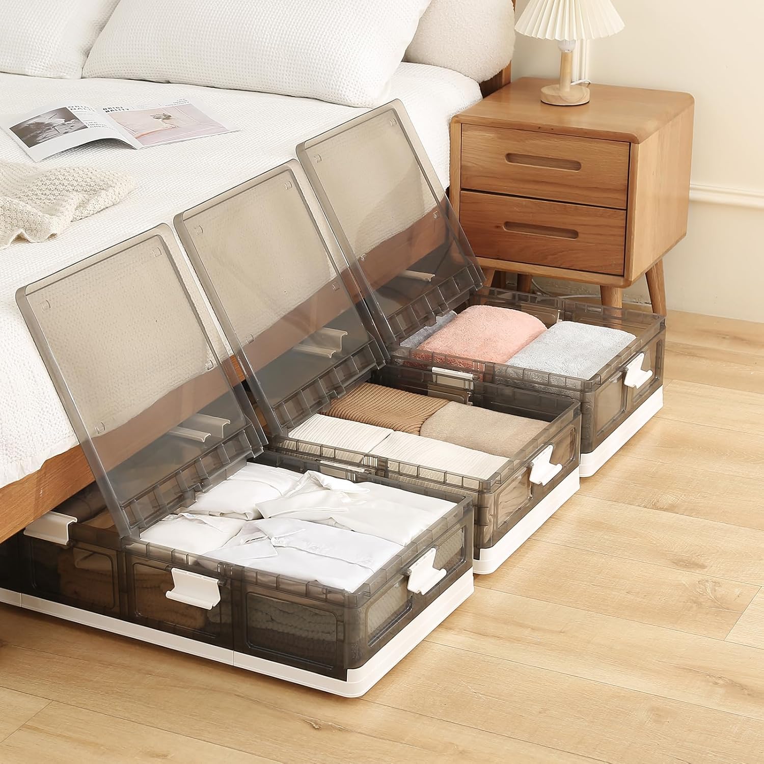 2-Pack Under Bed Storage Containers with Wheels – Stackable, Foldable Plastic Storage Boxes with Lids for Clothes, Shoes, Blankets – Perfect for Bedroom Organization and Dorms