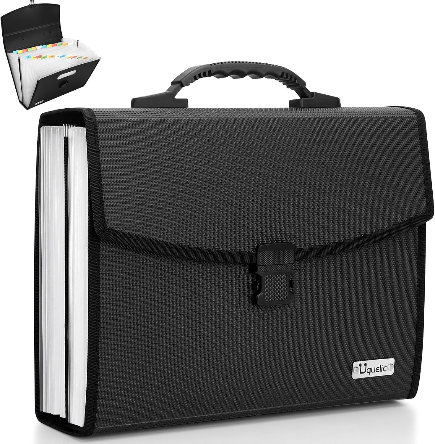 Uquelic 26 Pockets Expanding File Folder Organizer, Durable Buckle | Accordion Folder Base with Ergonomic Portable Handle, Large A4 Letter Size Document Organizer, Folders with Pockets