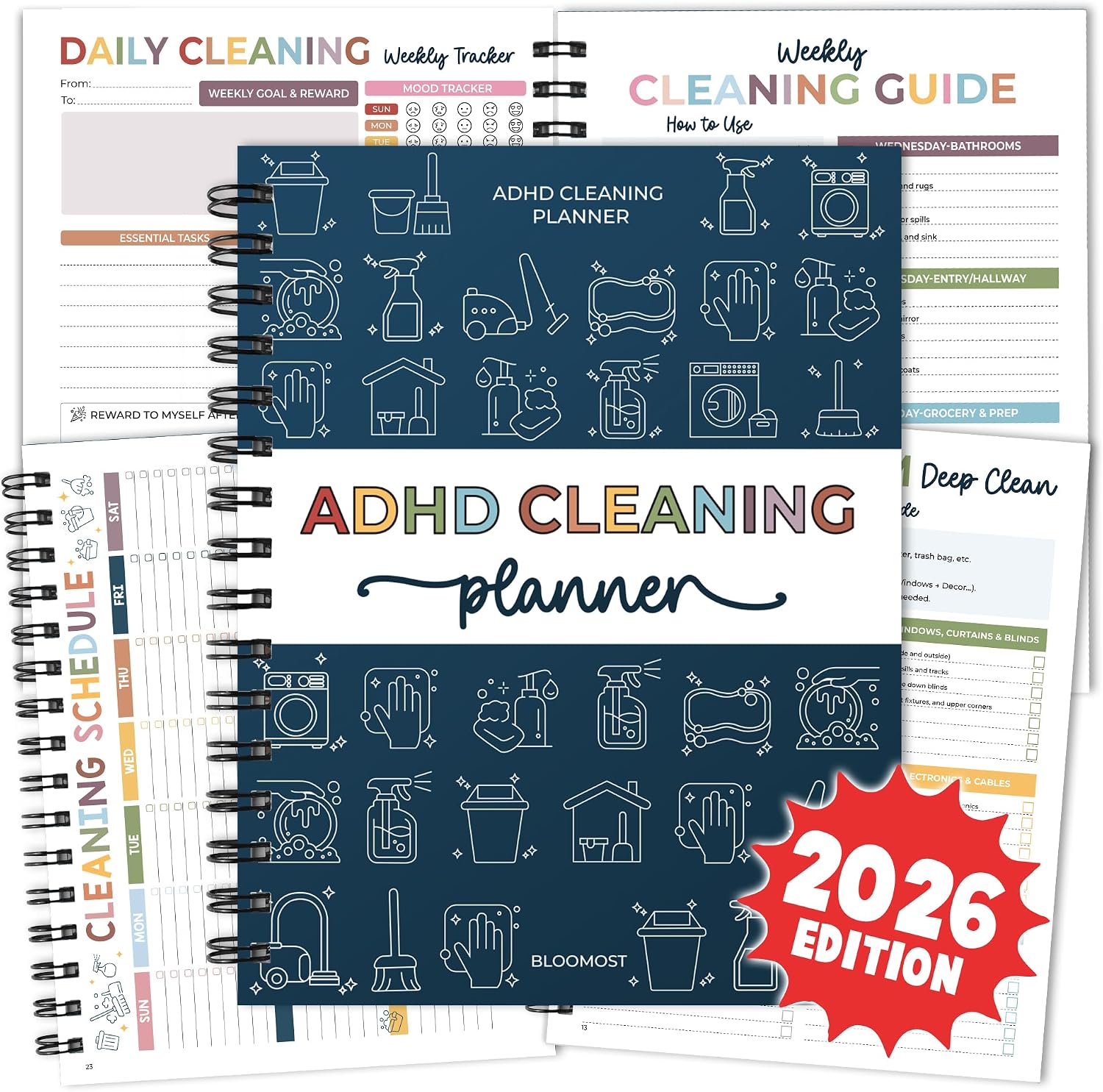 ADHD Cleaning Planner for Adults & Teens, Weekly Monthly Checklist | Spiral Bound Schedule Organizer for Adults & Teens, Daily Household Tracker for ADHD Minds, Stress-Free Housework