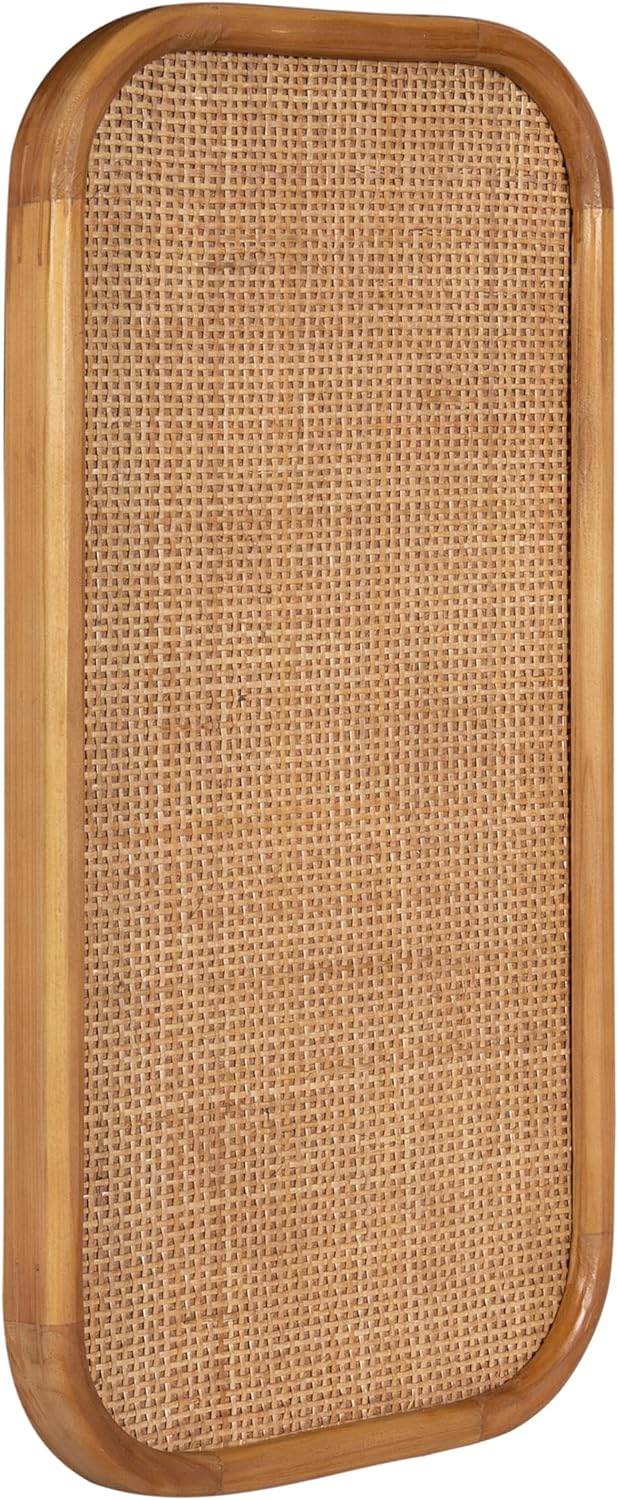 Kate and Laurel Planche Modern Rattan Wall Pinboard, 12 x 24, Natural Wood, Boho Rounded Rectangle Wall Organizer for Use as Cork Board, Vision Board, or Bulletin Board