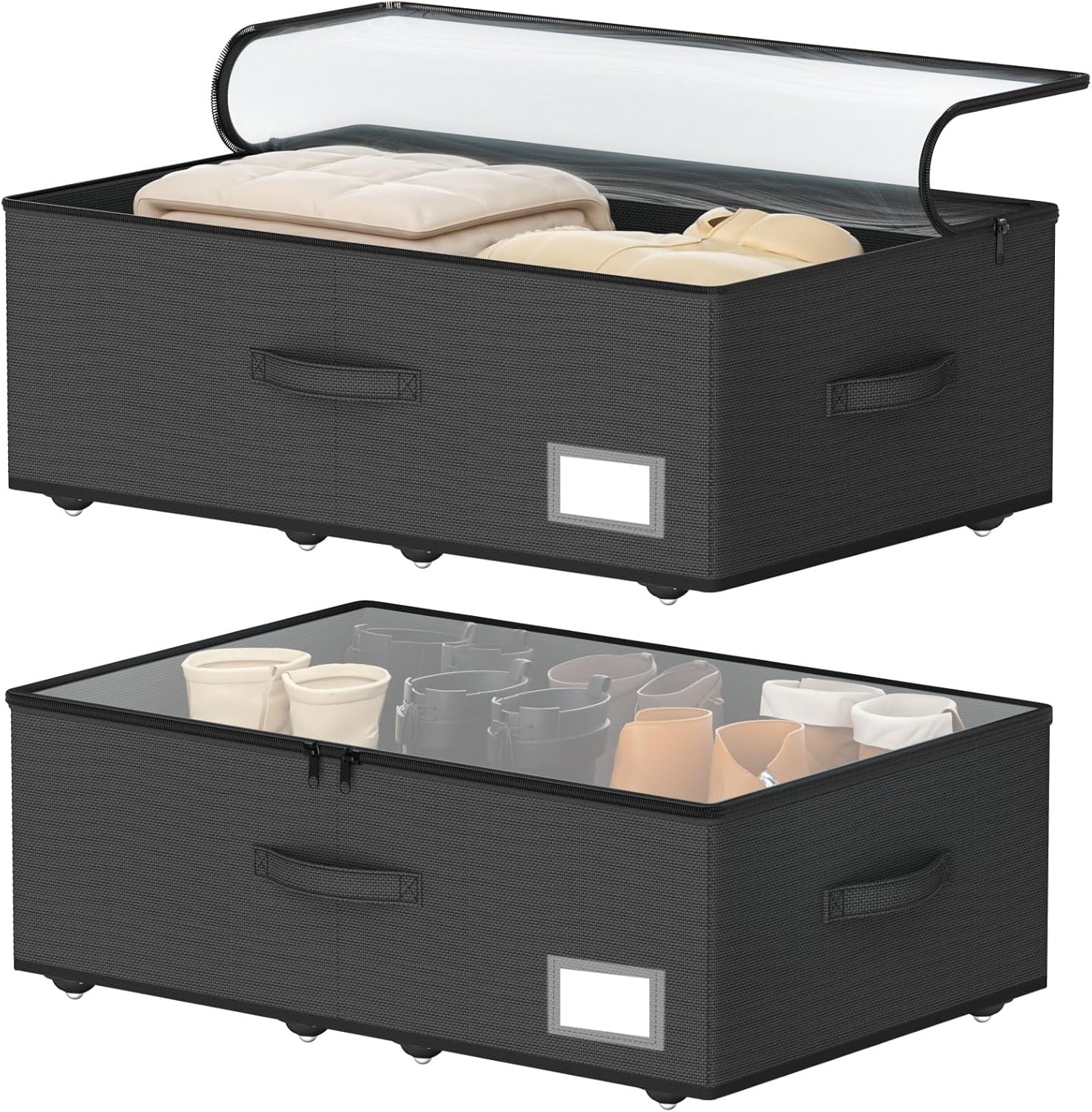 EE-RoomWorld Underbed Storage Bins With Wheels, No Assemble Required 10 inches Height Large Capacity Rolling Underbed Shoe Storage Containers，Dorm Underbed Storage Drawers