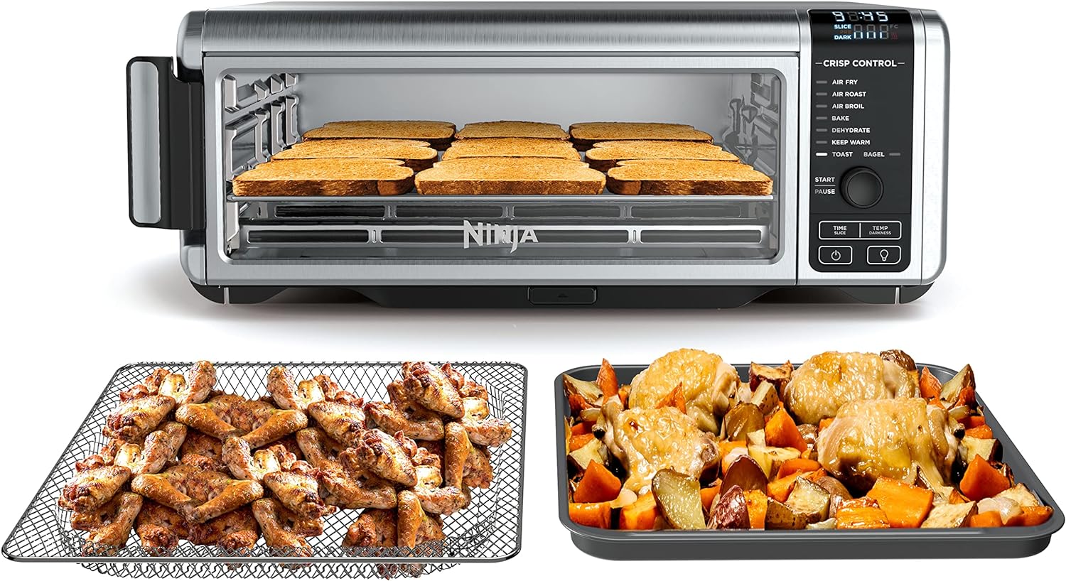 Ninja Digital Air Fry Countertop Oven, 8-in-1, XL, Silver, SP101 | Air fry, air roast, broil, bake, toast, bagel, dehydrate, keep warm, 1800W, Flip up & away