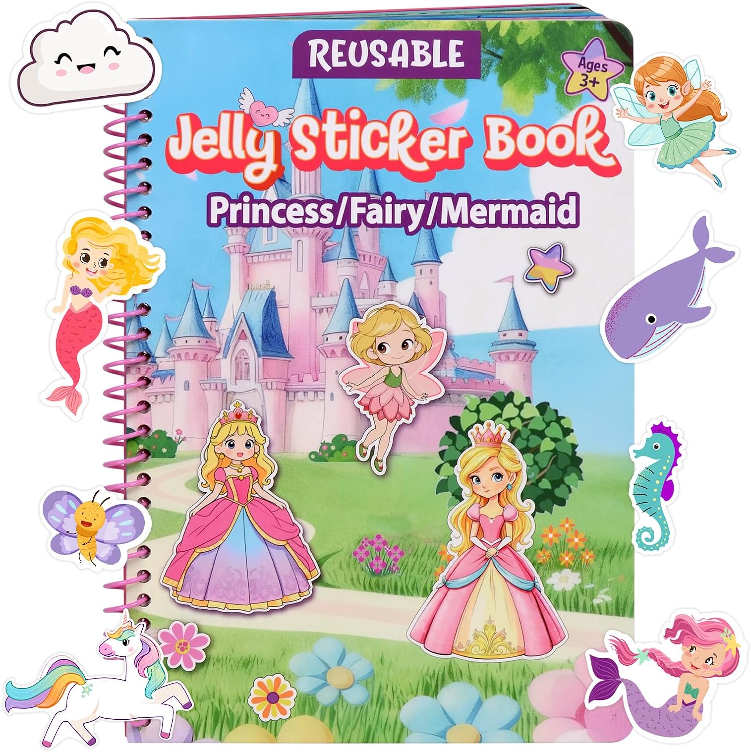 Jelly Sticker Book for Kids 3-5, Reusable Sticker Book for Toddlers | Waterproof Easy to Clean Road Trip Activities, Easter Basket Stuffers & Travel Essentials (Princess)