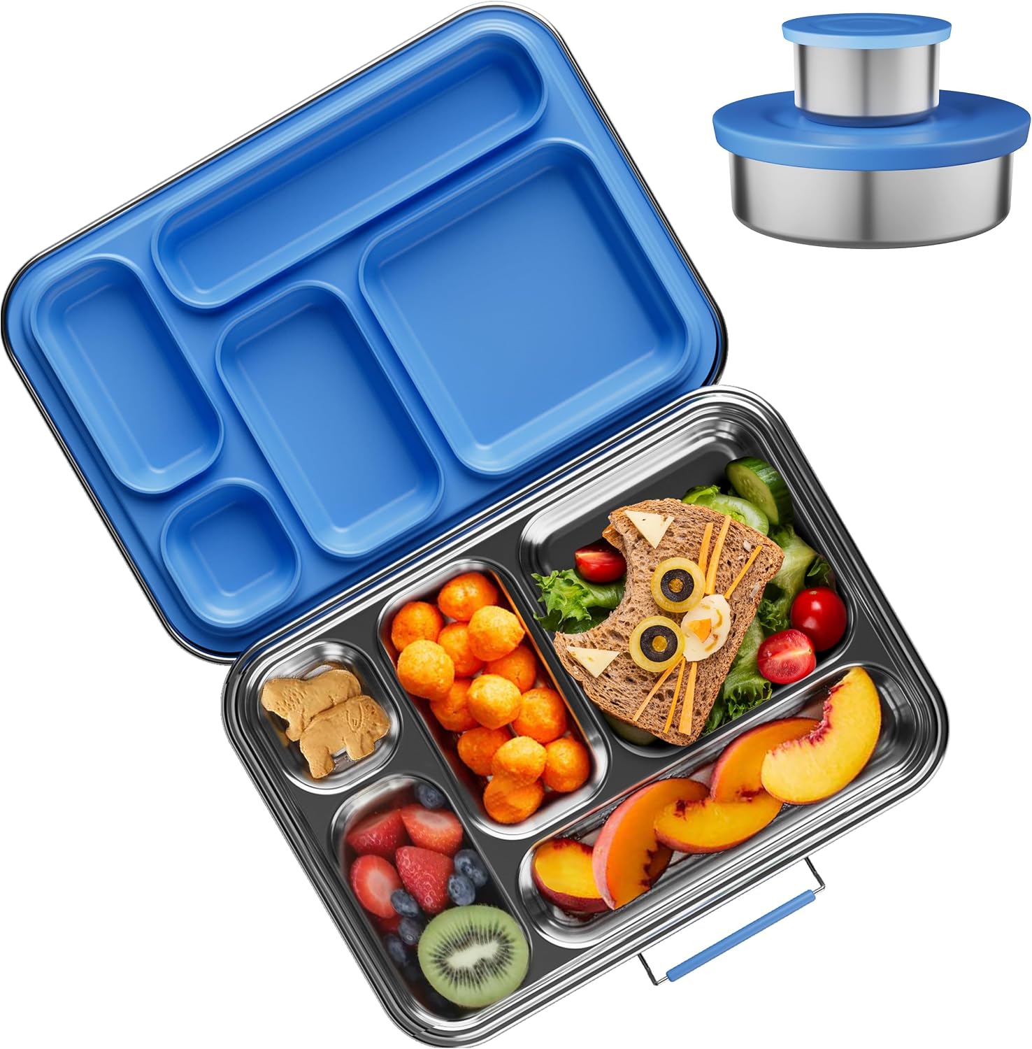 Stainless Steel Bento Box Kids, Kids Metal Bento Lunch Box BPA Free Lunch Box Containers 304 Stainless Steel Bento Box for School and Office(Bule)