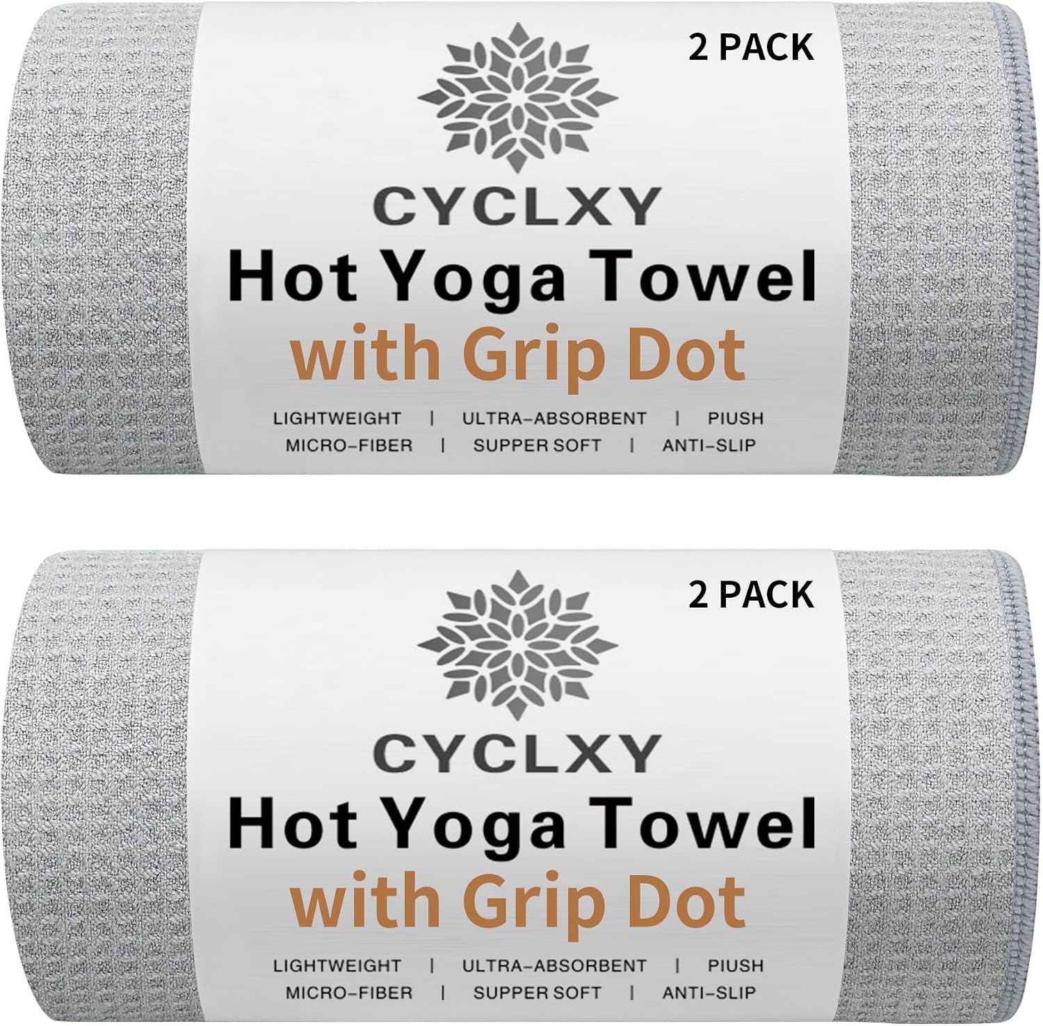 2 Pack Hot Yoga Towel with Grip Dot，Stickyfiber Yoga Mat Towels Non Slip for Hot Yoga,Absorbent Microfiber Sweat Anti-Slip Cover,Bikram,Pilates,Exercise