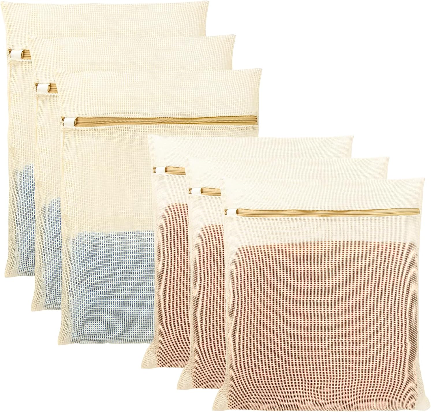 6Pcs Organic Cotton Mesh Laundry Bags for Delicates, Durable Mesh Wash Bags, Sturdy Zipper Laundry Bag for Underwear, Clothes, Shoes, Socks, (3 Large, 3 Medium)