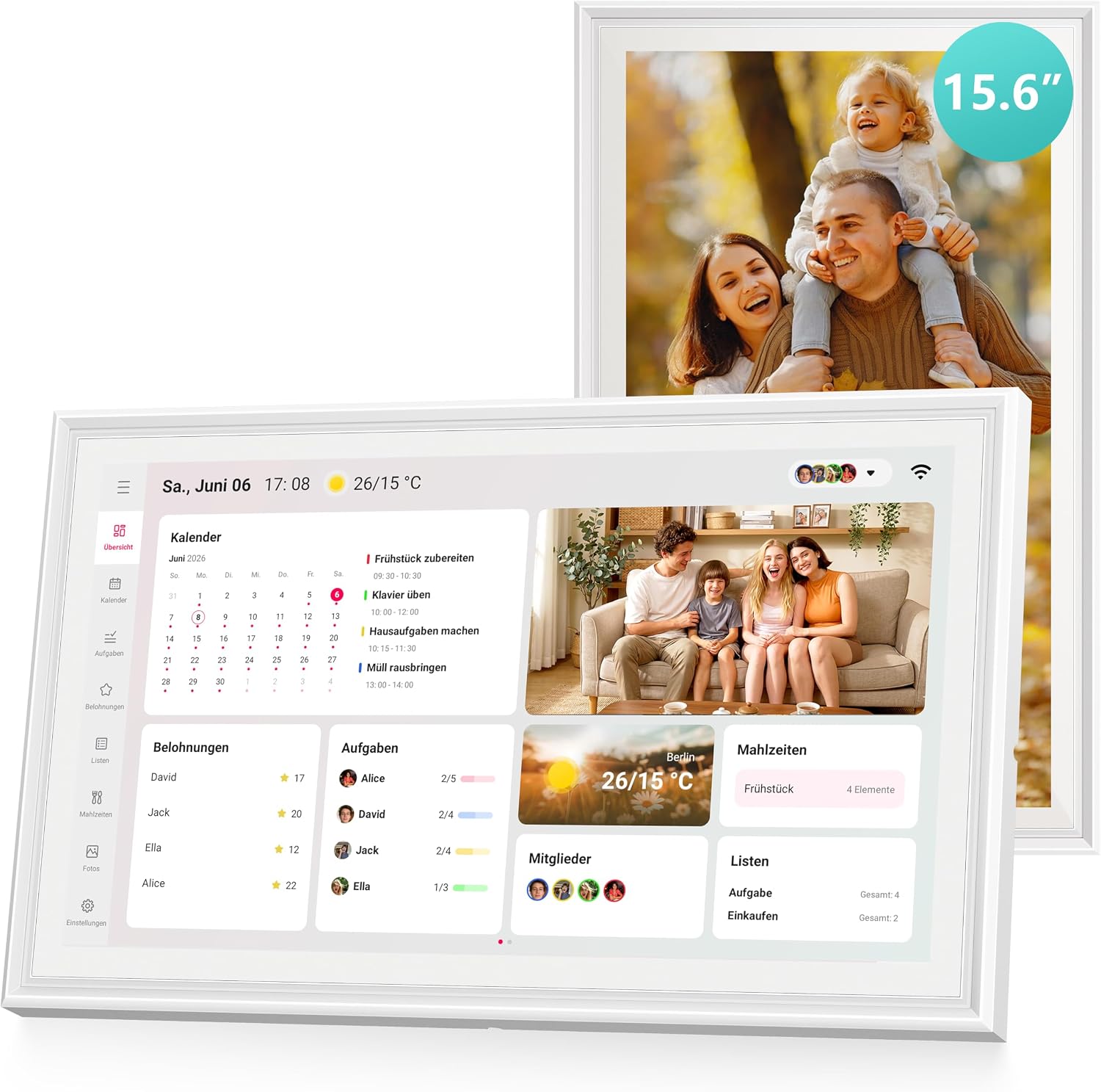 Airzeen 15.6″ Digital Calendar, Subscription-Free, Smart Wall Calendar | Customizable Dashboard, Smart Chore Chart, Calendar Sync, Meal, Photo Display, Wall/Desk mount, Gifts for Family Schedule