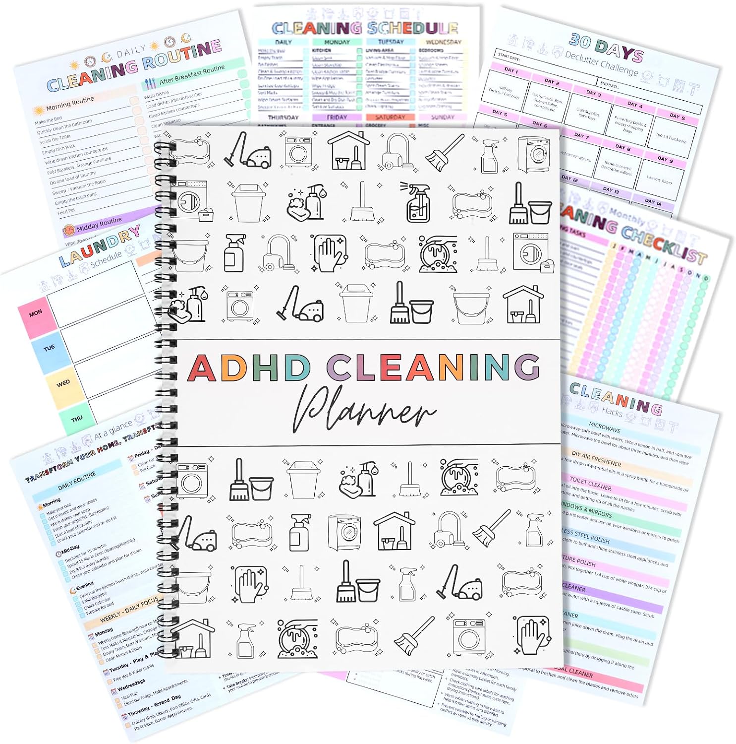 ADHD Cleaning Planner, Cleaning Schedule and Checklist Organizer, Daily Weekly Monthly Household Cleaning Planner, Chore Chart Notebook for Home, Family Cleaning Tasks, DIY Home Improvement, Editable Template