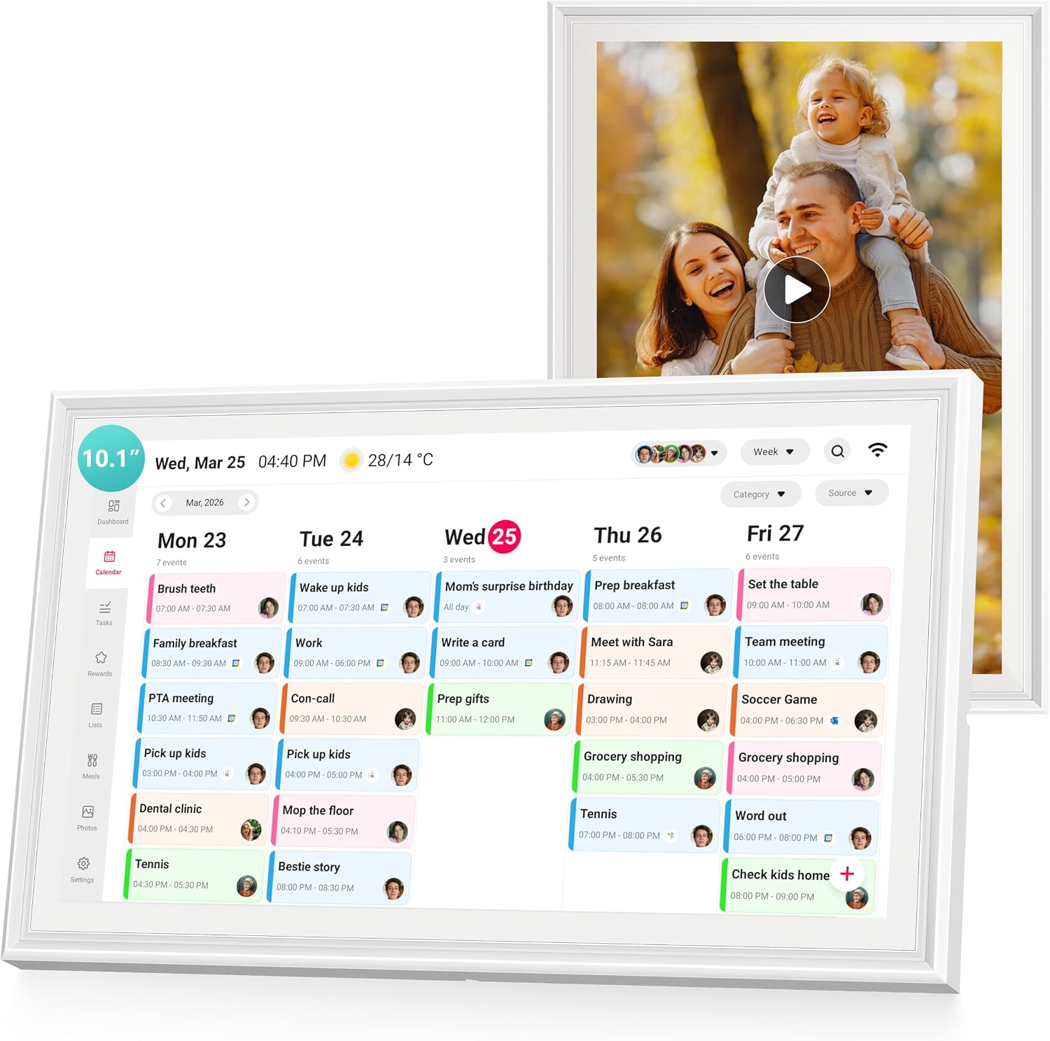 Airzeen 10.1″ Digital Wall Calendar, No Subscription Smart Family Planner | Customizable Dashboard, Touch Screen Electronic Calendar, Chore Chart & Reward, Meal Planner, Photo Display, Wall/Desk Mount
