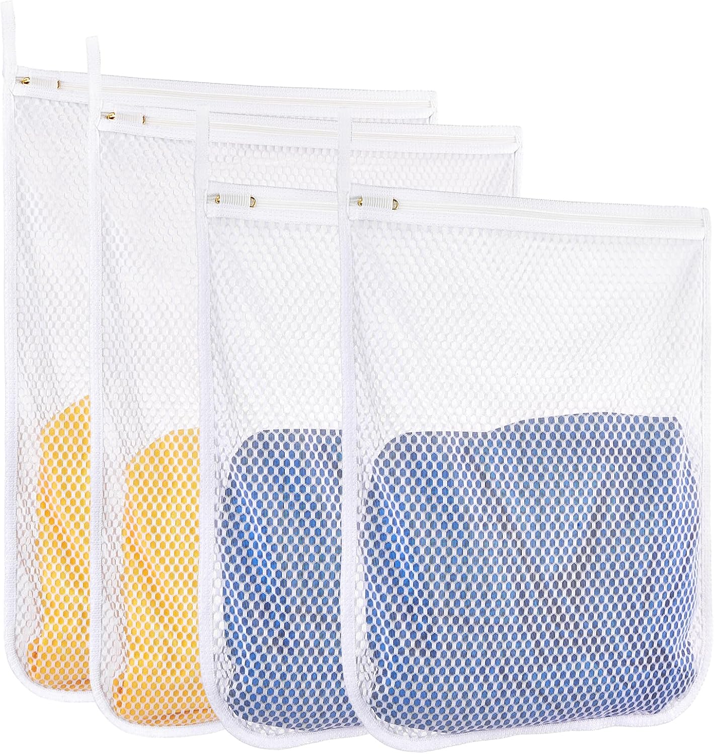 Honeycomb Mesh Laundry Bags 4 Pack (2L+2M), Durable Washing Bags with Auto-Lock Zippers, Heavy Duty Mesh Wash Bags for Delicates, Lingerie, Bra, Sock, Travel Storage Organizer