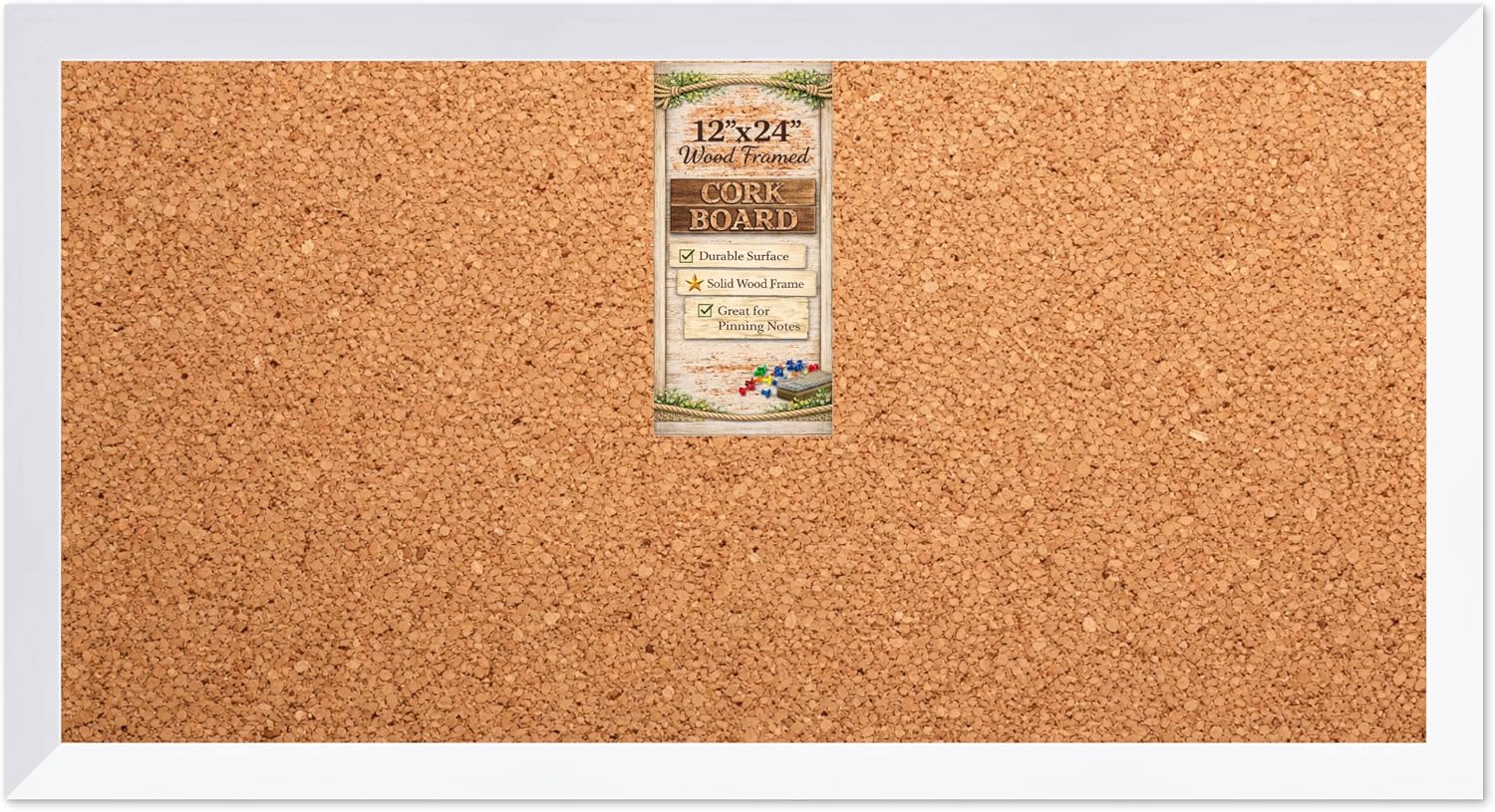 12×24 Cork Vision Board, Framed Bulletin Board for Wall, White Wood