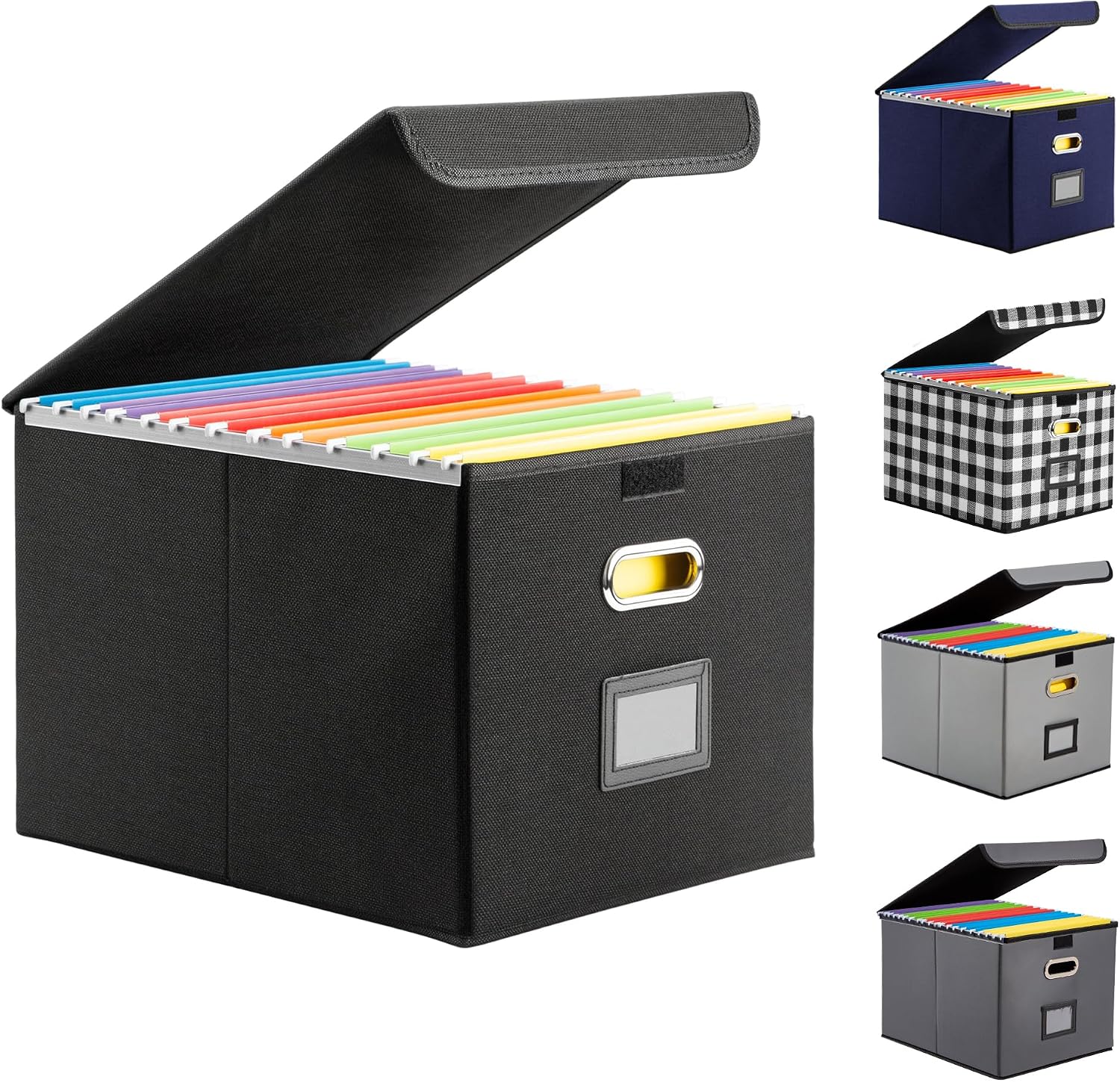 Hleelomi Collapsible File Box with Lid & Plastic Slide – Hanging Document Organizer for Office/Home, 14.96×12.6×10.83 Inch,Decorative Home File Bin,Black, 1 Pack (No Folders Included)