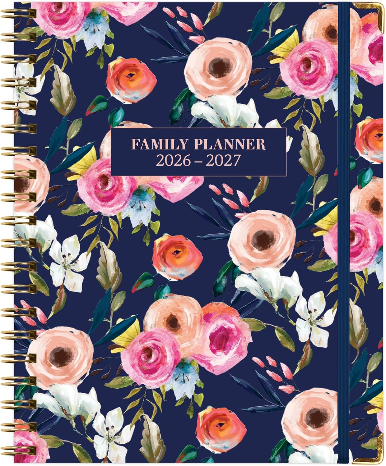 FAMILY PLANNER ORGANIZER – 8.5″ x 11″ Weekly & Monthly Calendar (May 2026-Jun 2027). 5+ People, Meal Planning, Budgeting, Habit Tracker – Hardcover, Household Schedule Organizer for Parents, Kids, & Caregivers (Small Navy Floral)