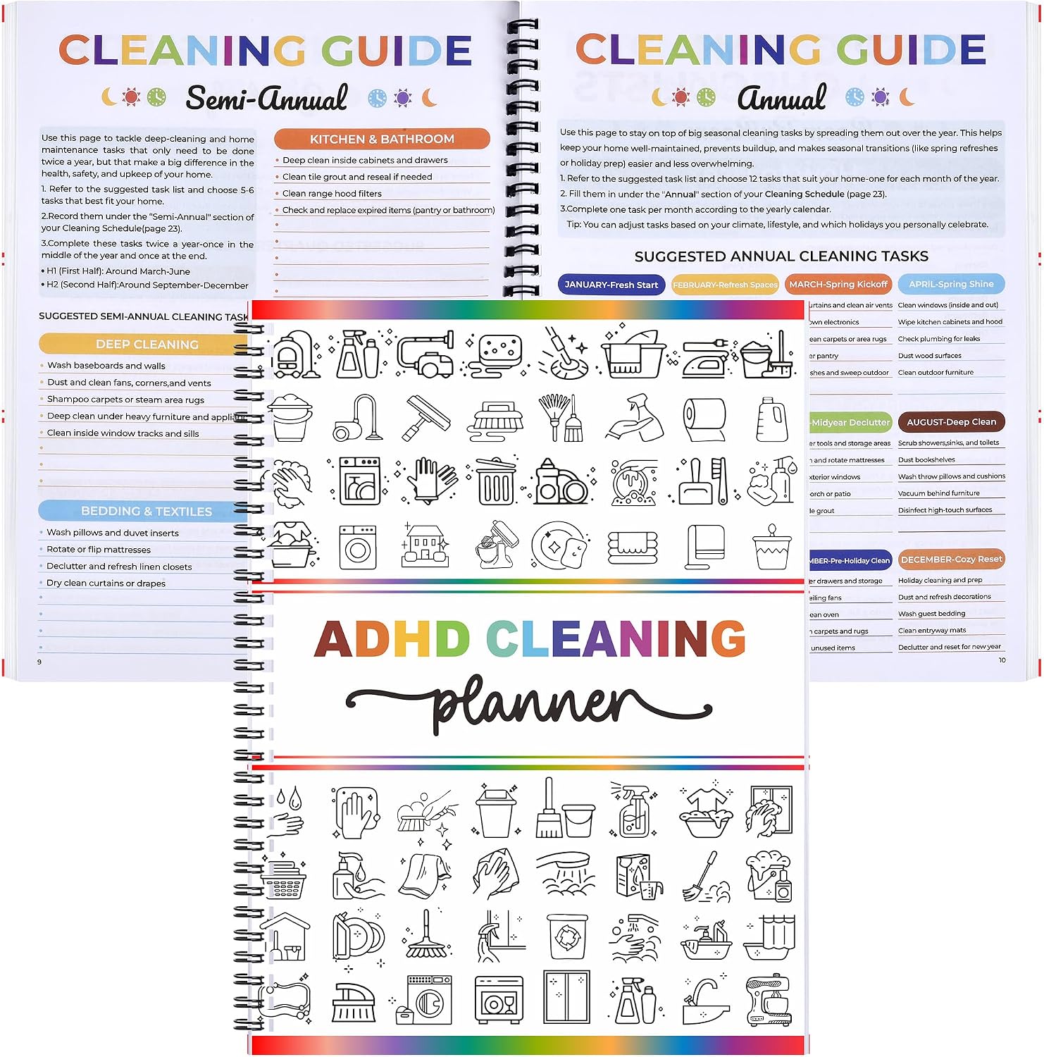 ADHD Cleaning Planner – Undated Daily, Weekly & Monthly Cleaning Schedule & Checklist Organizer for Home Management, Routine Tracking & Family Cleaning Tasks