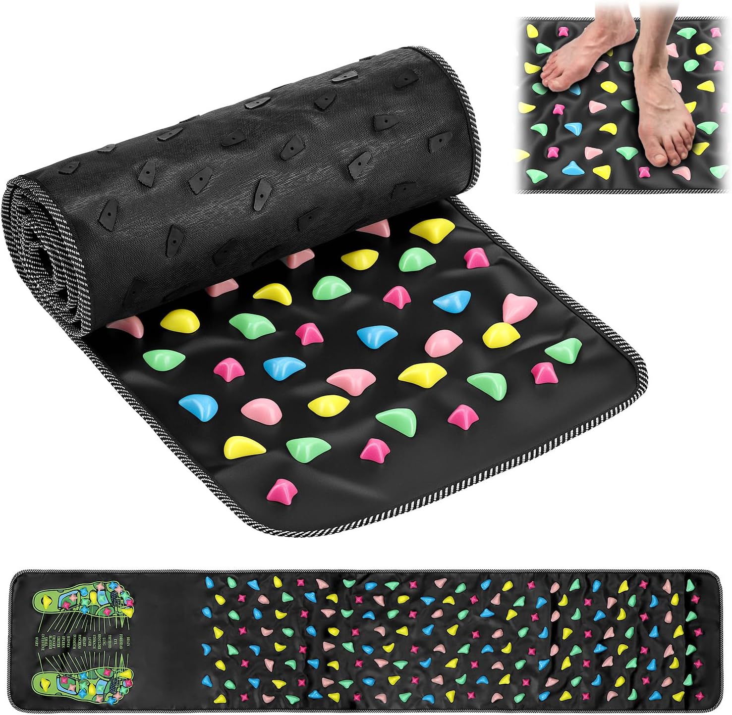 QWORK Foot Massage Mat Relaxation Walk Stone Road, 68.9 x 13.78 Inches Adjustable Acupressure Foot Mat for Long Sitting Worker Elderly