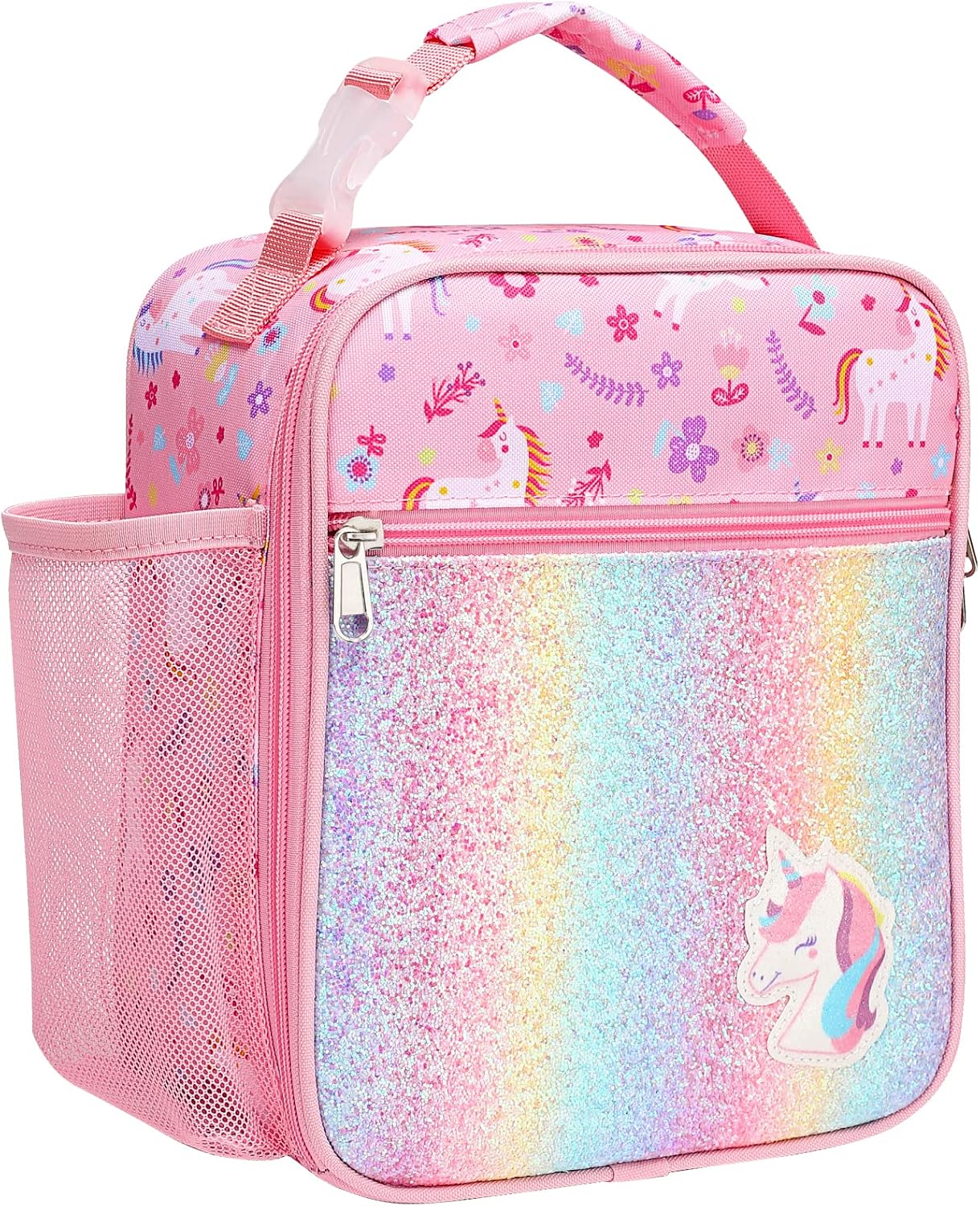 Bagseri Kids Lunch Box for Girls – Insulated Kids Lunch Bag for School | Easy Carry Handle, Leak Proof, Water Bottle Holder, Roomy Toddler Lunch Box for Snacks, Drinks, Picnics, Trip, Pink Unicorn