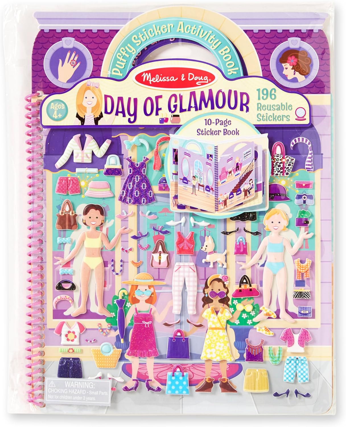 Melissa & Doug Day of Glamour Puffy Sticker Activity Book – 196 Reusable Stickers with 10 Pages of Background Scenes, Fashion-Themed Mess Free Travel Toys for Kids Ages 4+ – FSC Certified