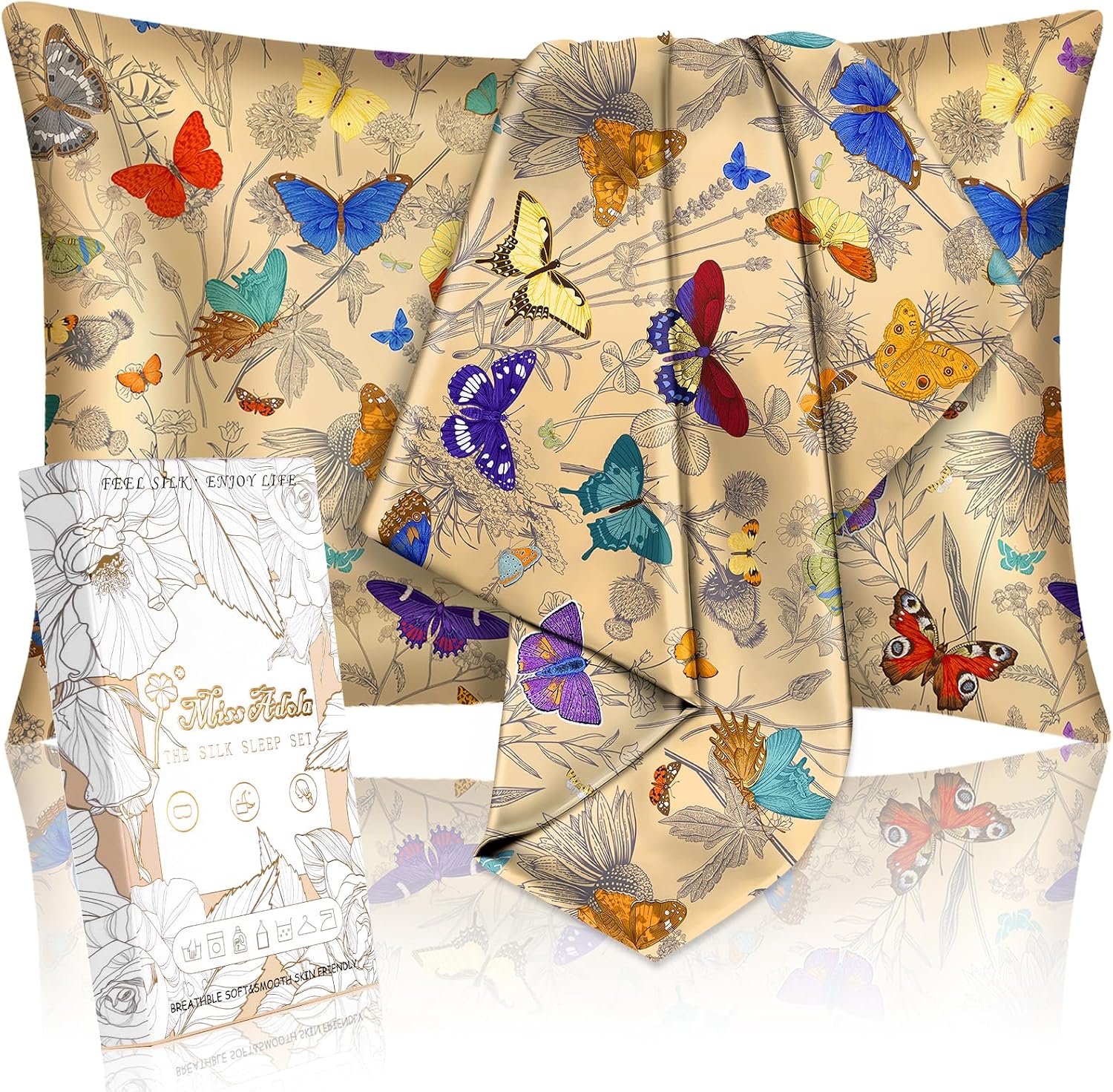 2pcs Silk Pillowcase with Hidden Zipper, Line Butterfly | 20”×30”, Cares for Your Hair and Skin, Gentle Satin, Reduces Friction, Cooling, for Hot Sleepers, Smooth, Soft