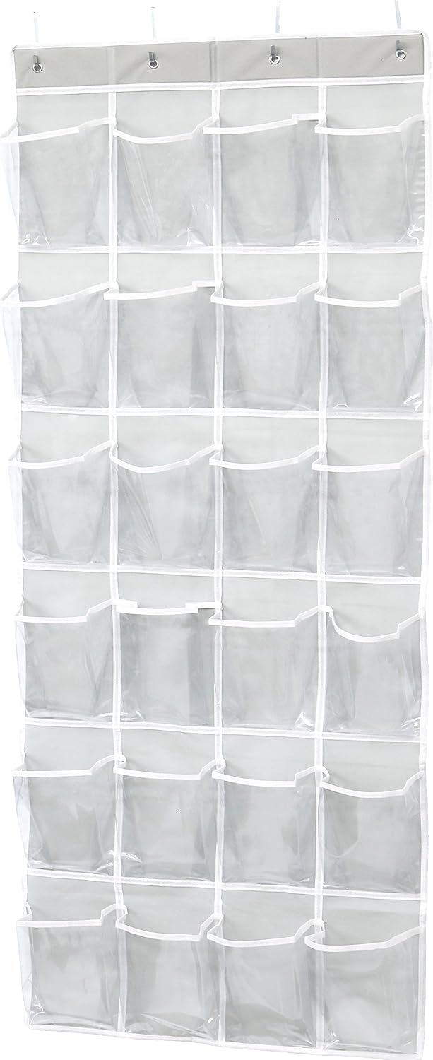Simple Houseware 24 Pockets Large Clear Over the Door Shoe Organizer, Gray | 56″ x 22.5″, 4 Durable Metal Hooks, 5″ x 9″ Pocket Size, Multipurpose