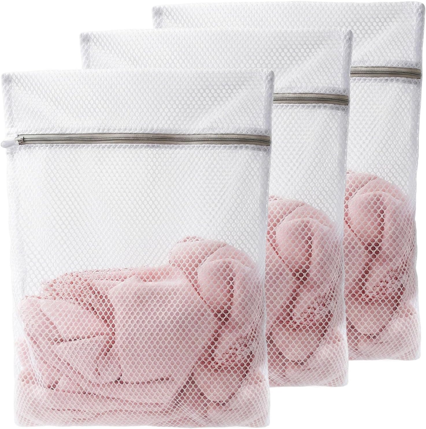 Mesh Laundry Bags for Delicates,16 x 20 Inches Honeycomb Zippered Washing Bags for Lingerie and Delicate Garments, 3 Pack