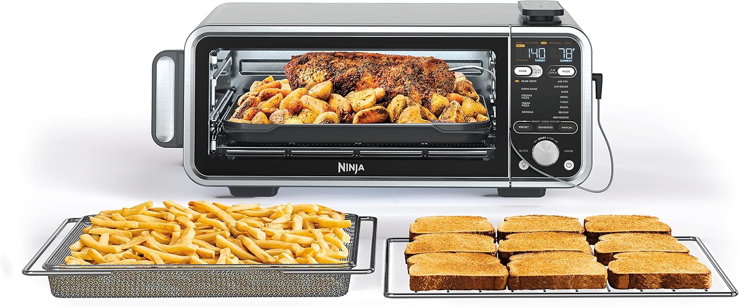 Ninja Foodi Smart Dual Heat Air Fry Oven, 13-in-1, Silver, SP351 | Smart Cook thermometer, 500F SearPlate, Air fry, sear crisp, roast, bake, dehydrate, 1800W