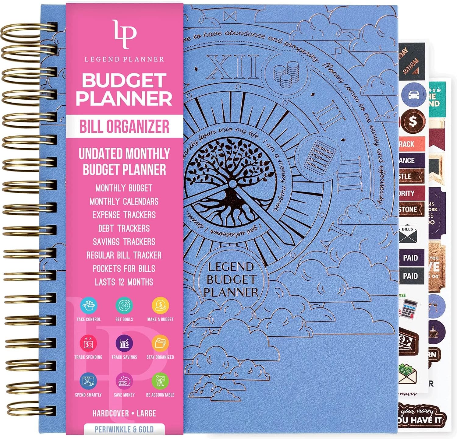 Legend Budget Planner & Monthly Bill Organizer with Pockets – Home Finance & Expense Tracker – Notebook for Household Budgeting (Periwinkle)