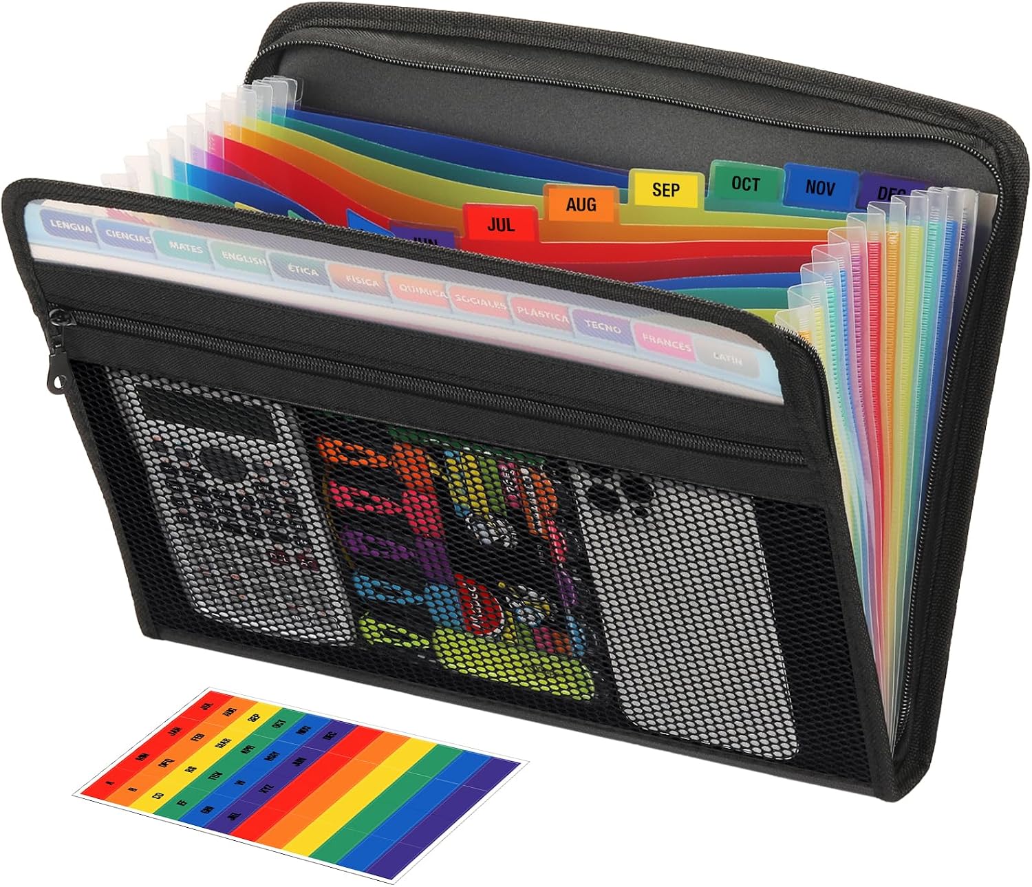 H4D Accordion File Organizer, 13 Pocket Expanding File Folder, Color Pocket | Zippered, Front Mesh Pouch, Letter Size Paper, A4 Paper, Fit for Documents