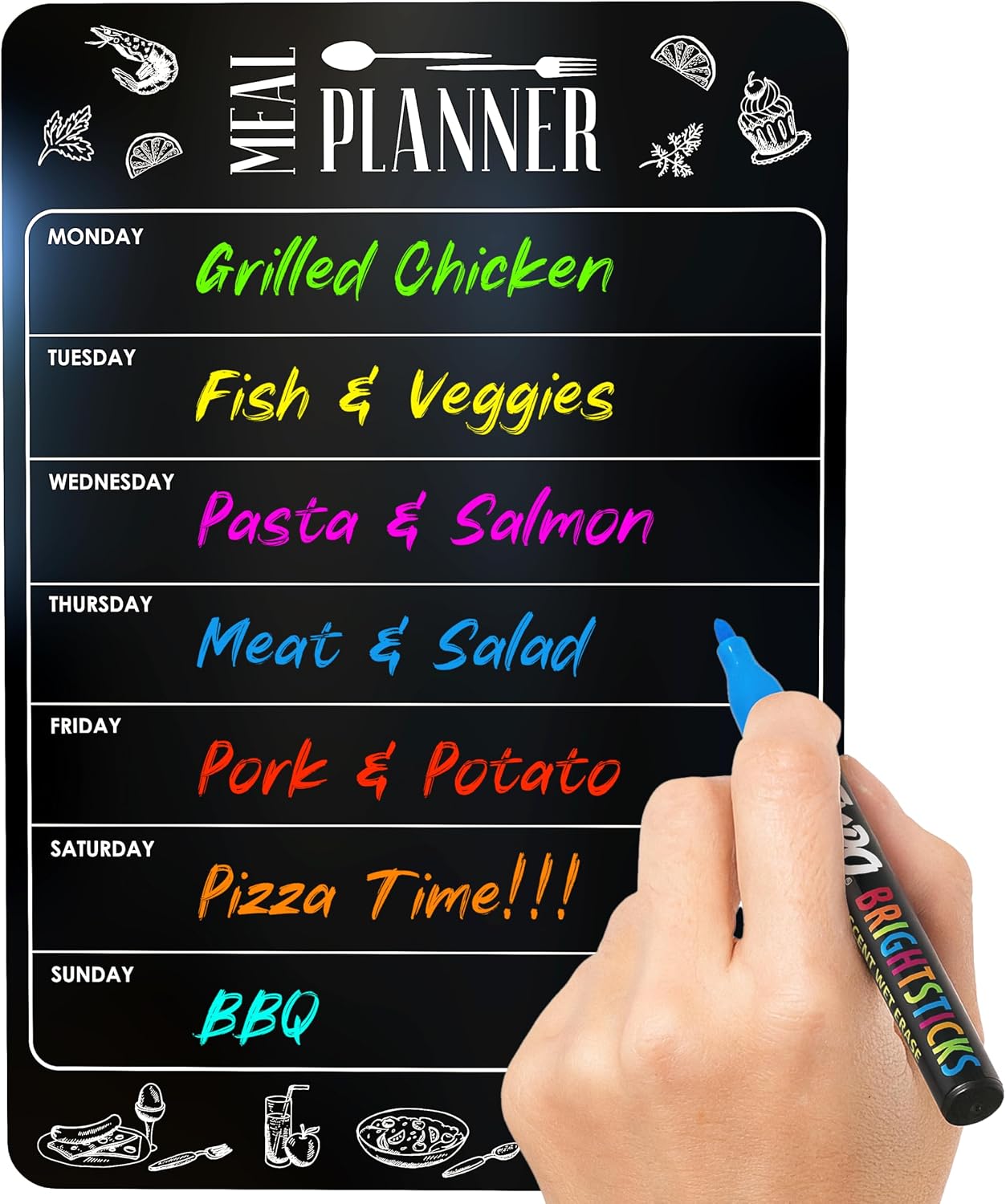 Weekly Dinner Menu Board for Kitchen A4-8.5×12 Black Magnetic Weekly Meal Planner for Fridge Dry Erase Weekly Menu Boards Magnetic Menu for Refrigerator Food Menu Boards Week Chalkboard Menu Board