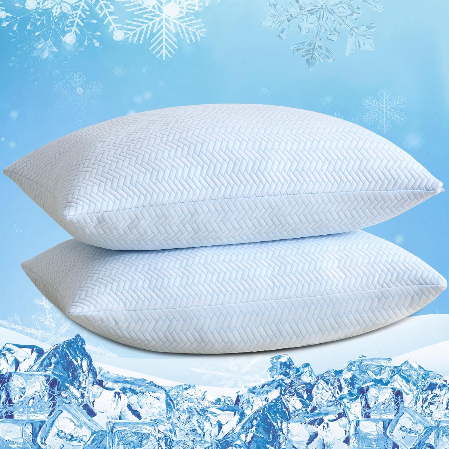 DOWNCOOL Cooling Shredded Memory Foam Pillows Queen Size Set of 2, 20″X30″ | Adjustable Loft, Cool Pillow for Hot Sleepers, Supportive Firm Pillow for Side Back Stomach Sleepers, Removable Cover