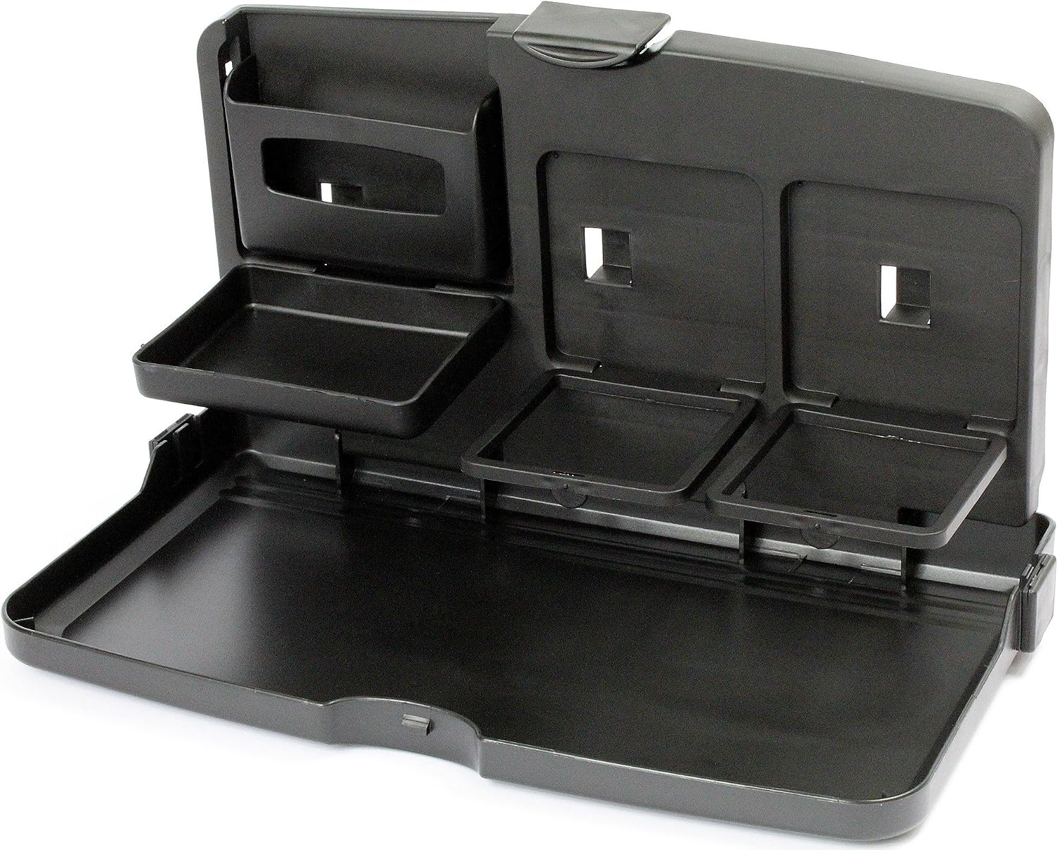 Car Backseat Travel Tray with Dual Cup Holders, Snack and Meal Storage, Phone Slot, Hooks, Easy-Clean Surface, Fits Most Vehicles, Installs in Seconds, Ideal for Kids and Road Trips