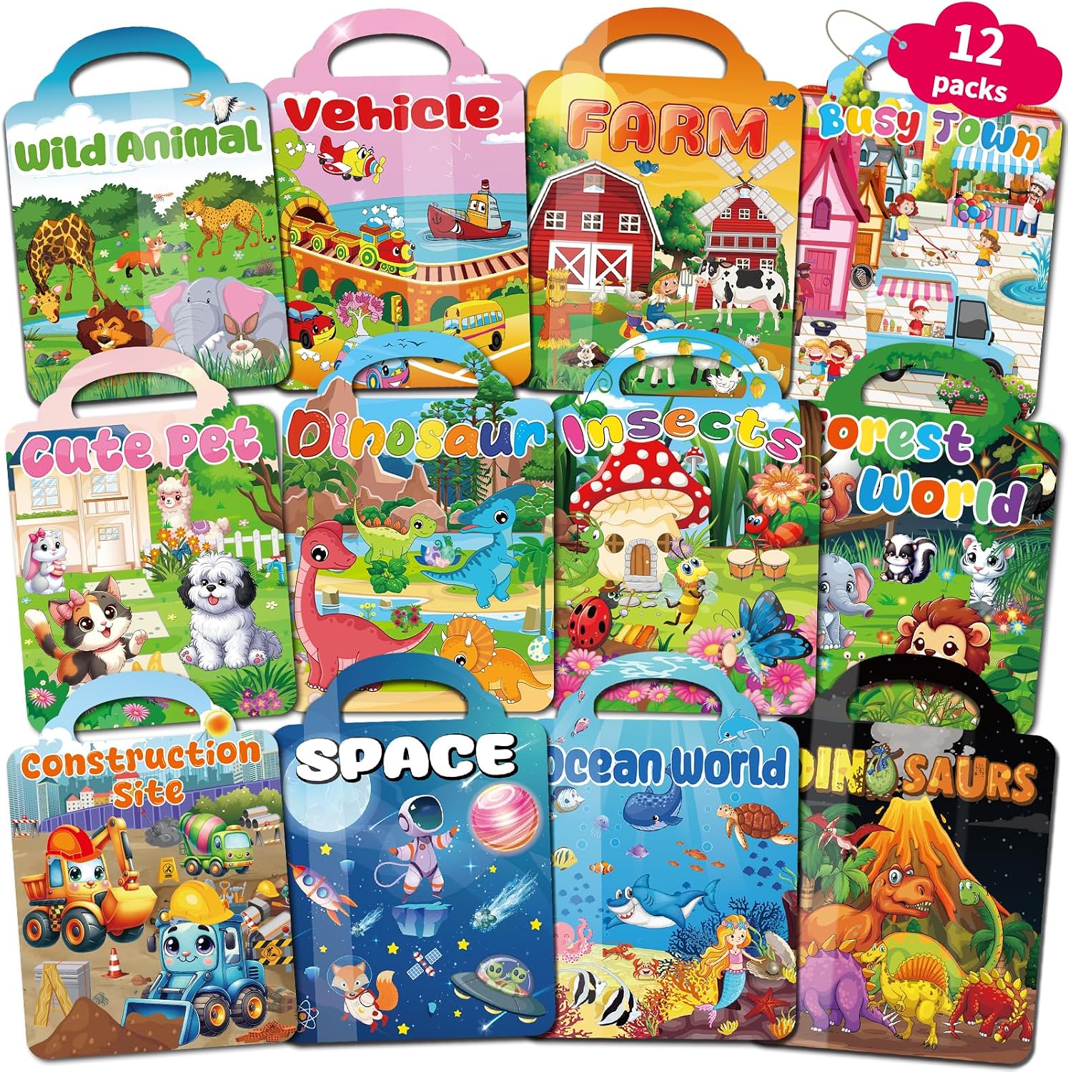 Kalysky 12 Set (650pcs) Reusable Sticker Books for Toddlers 2-4 1-3, Kids 3D Puffy Sticker Activity Books, Birthday Party Favors Goodie Bags Stuffer