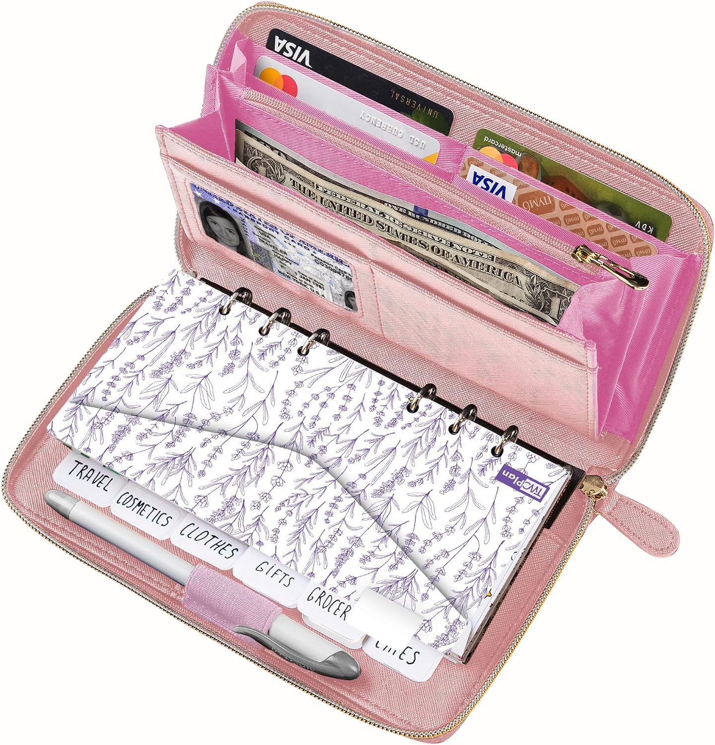 Cash Envelope Wallet Pink All in One Budget System RFID Blocking with 12x Tabbed Envelopes 12x Monthly Budget Cards 1x Yearly Budget Planner Sheet Complete Money Organizer Set