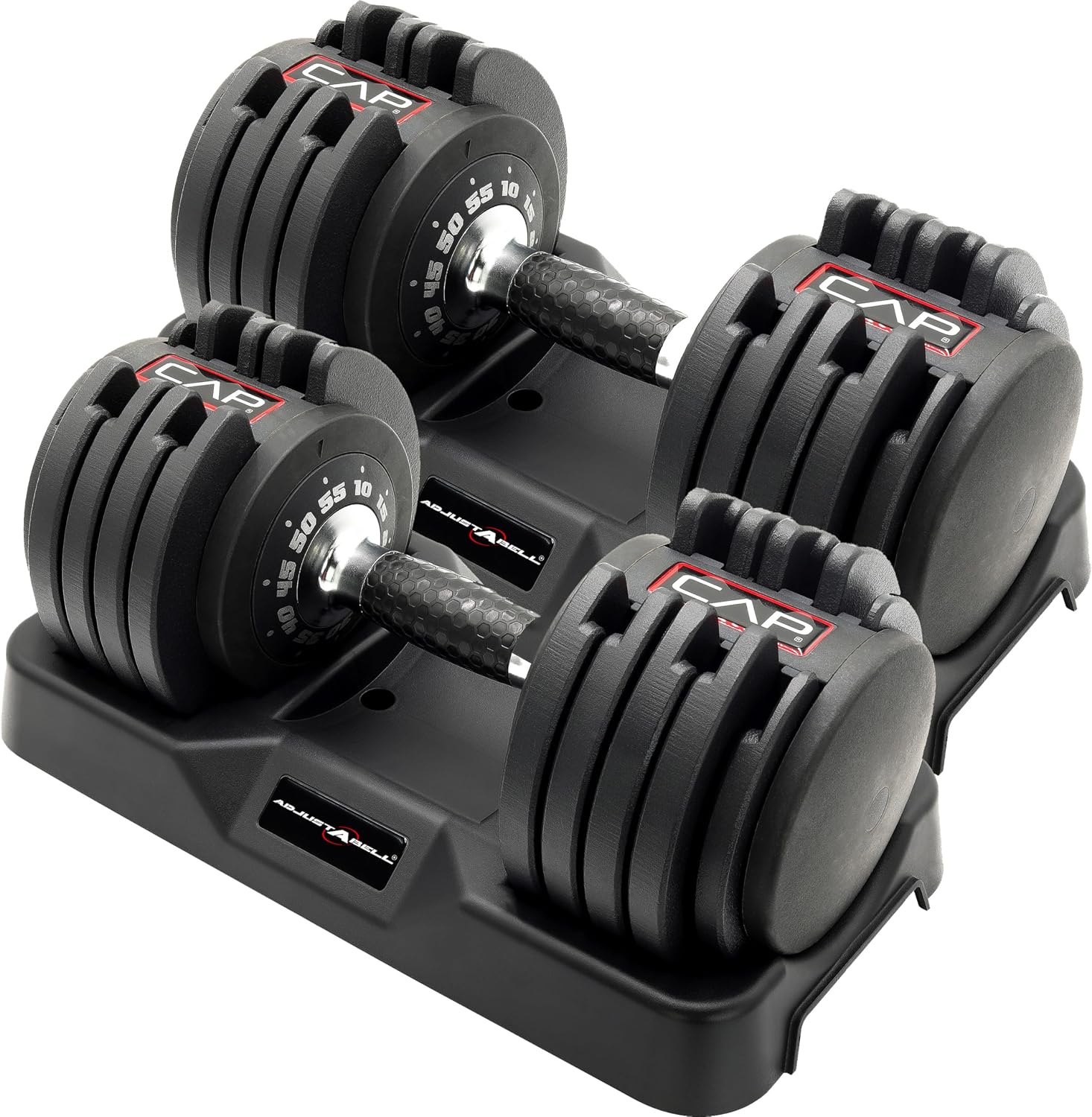 CAP ADJUSTABELL Adjustable Dumbbell Set, Premium Quick Select Adjustable Weights for Strength Training, Singles & Pairs, 12.5 LB, 25 LB & 55 LB, Round Dumbbells, Multiple Grip Handle Options