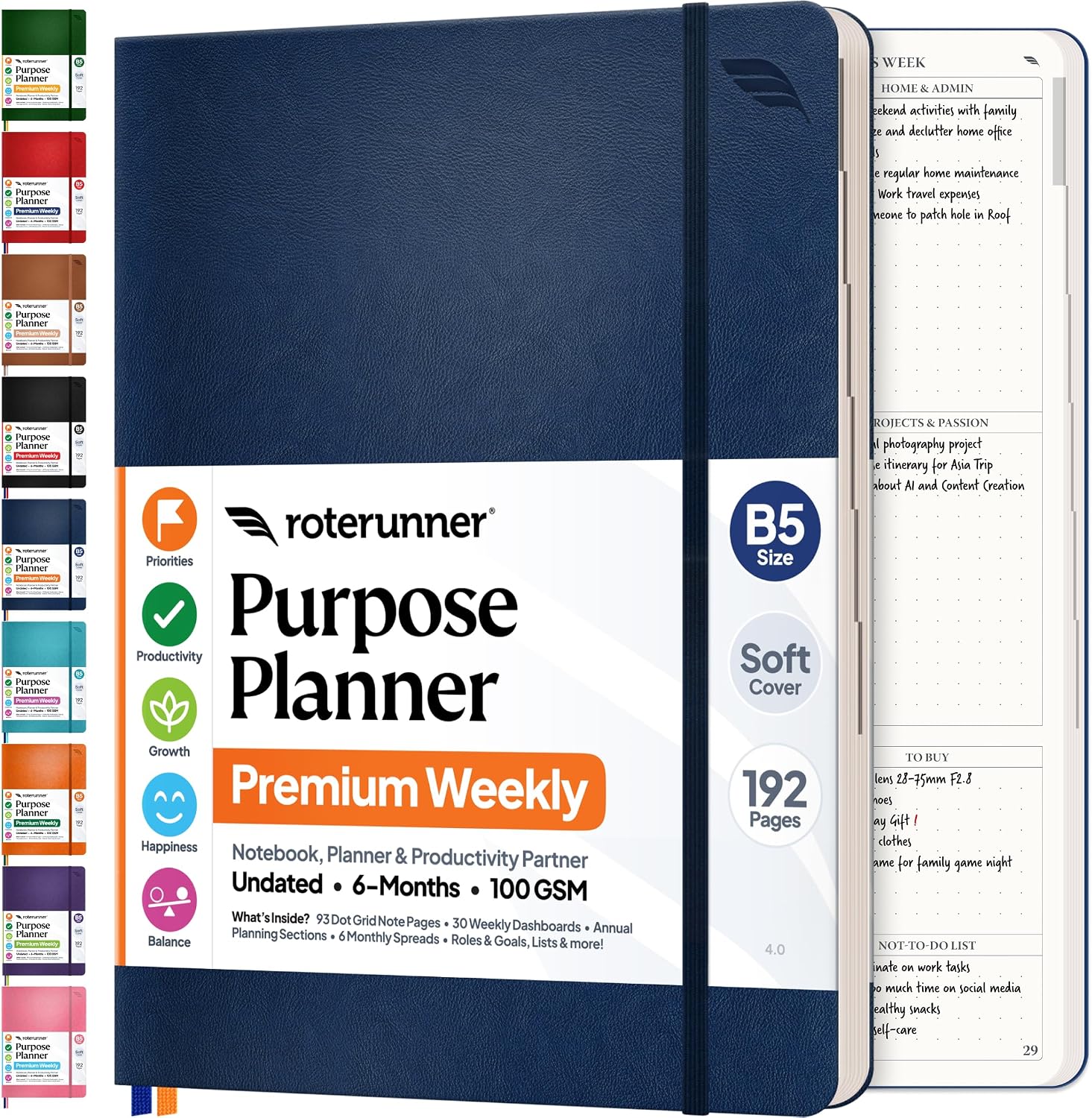 Purpose Planner Notebook B5 7.5”x9.8” Undated Planner 2026 Daily Weekly and Monthly Productivity Goal Setting Tool for Work Home ADHD Planner for Adults Self Care Journal