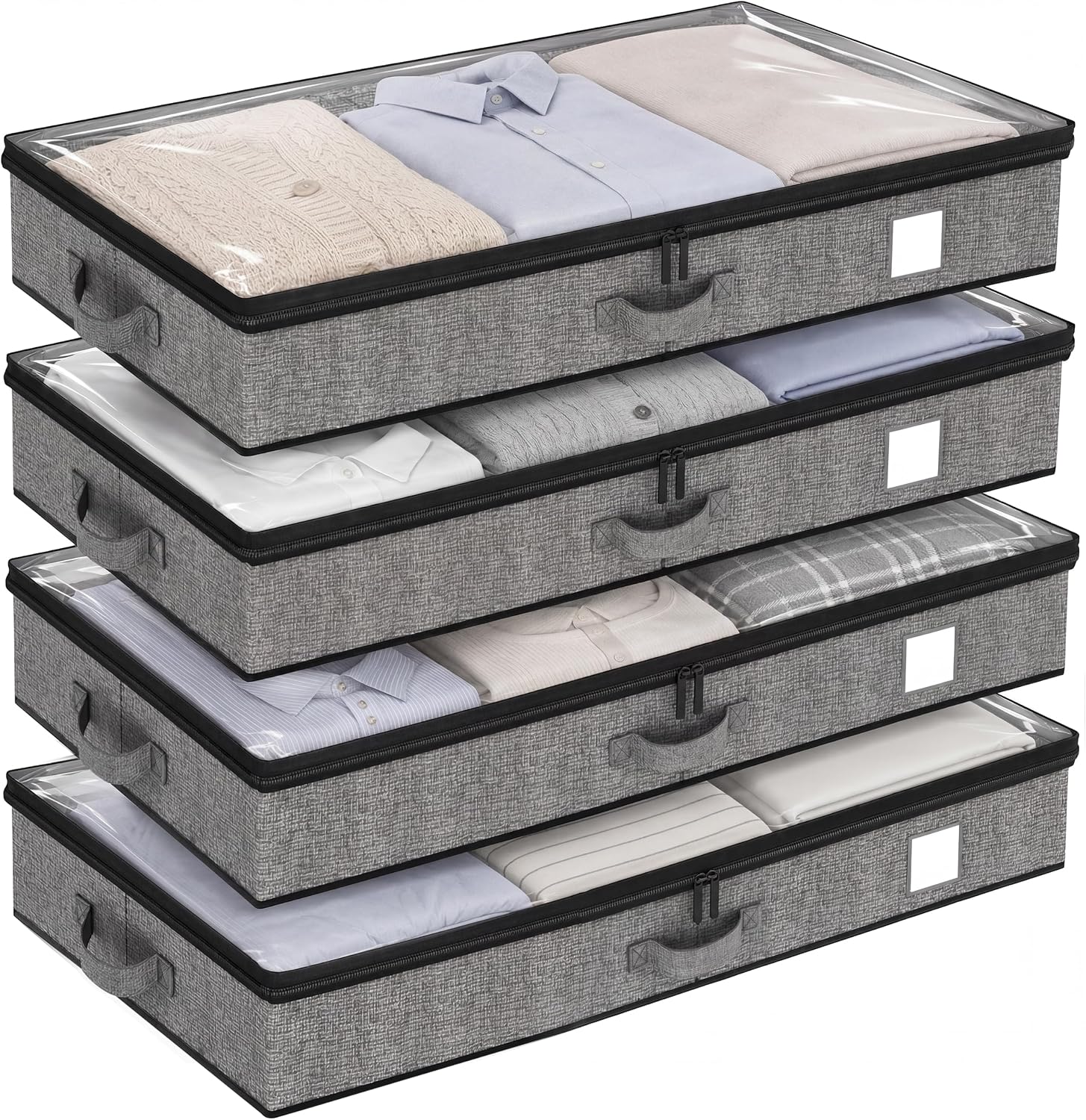 Under Bed Storage Containers 4 Pack Reinforced Underbed Organizer Box | Reinforced Sidewalls and Bottom, Low-Profile Design Below 4.5in, for Clothes and Linens, Under-Bed Storage